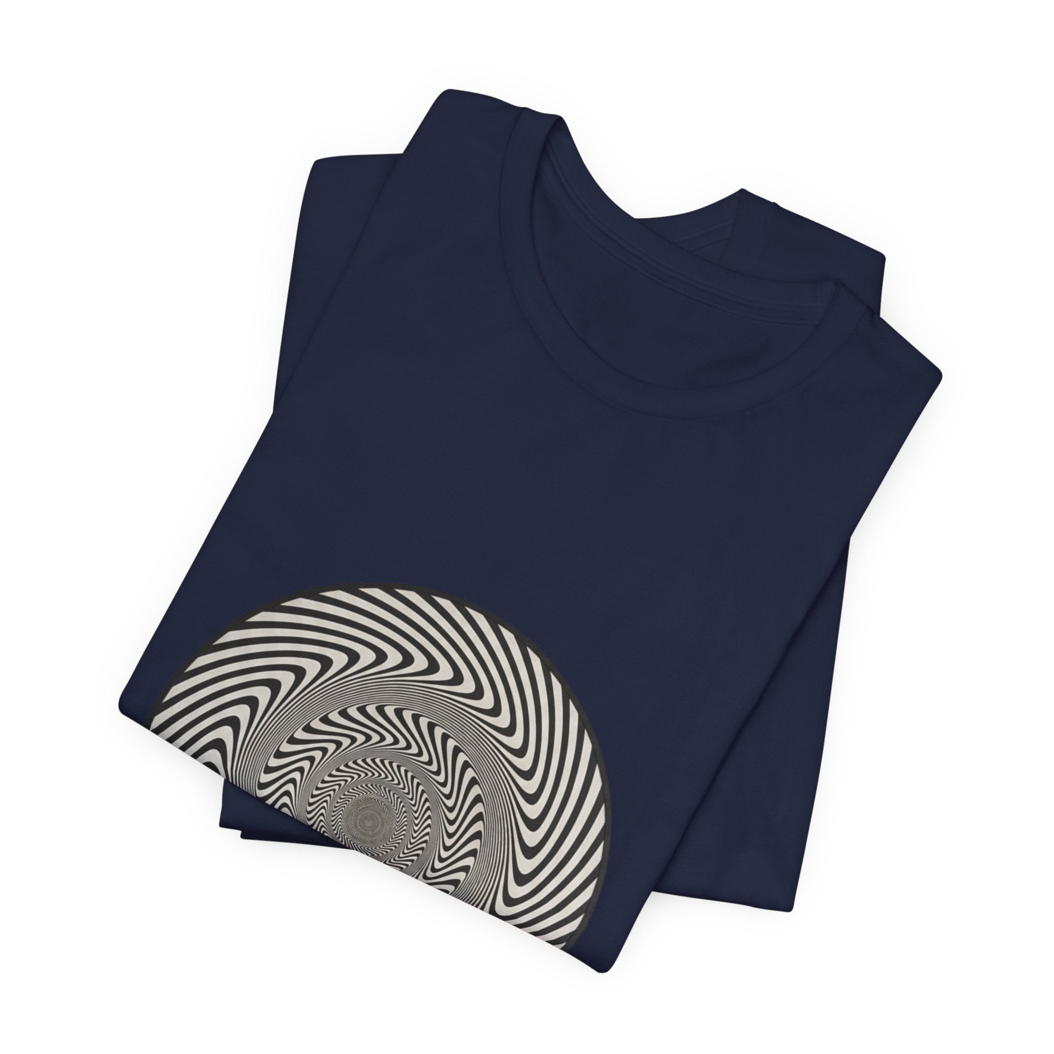 Optical Spiral Illusion Tee - Black Hypnotic Circle Graphic T-Shirt