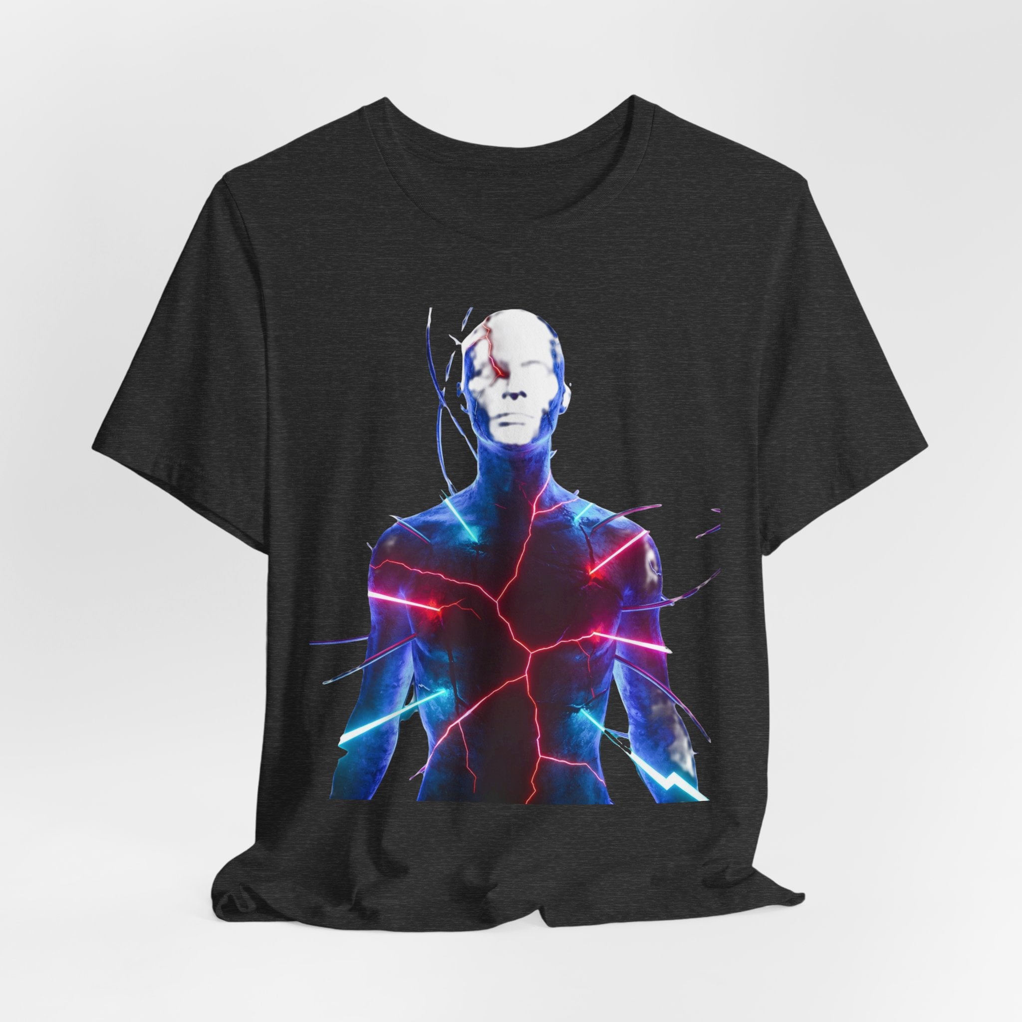 Electric Human Silhouette Tee — Neon Lightning Graphic T‑Shirt