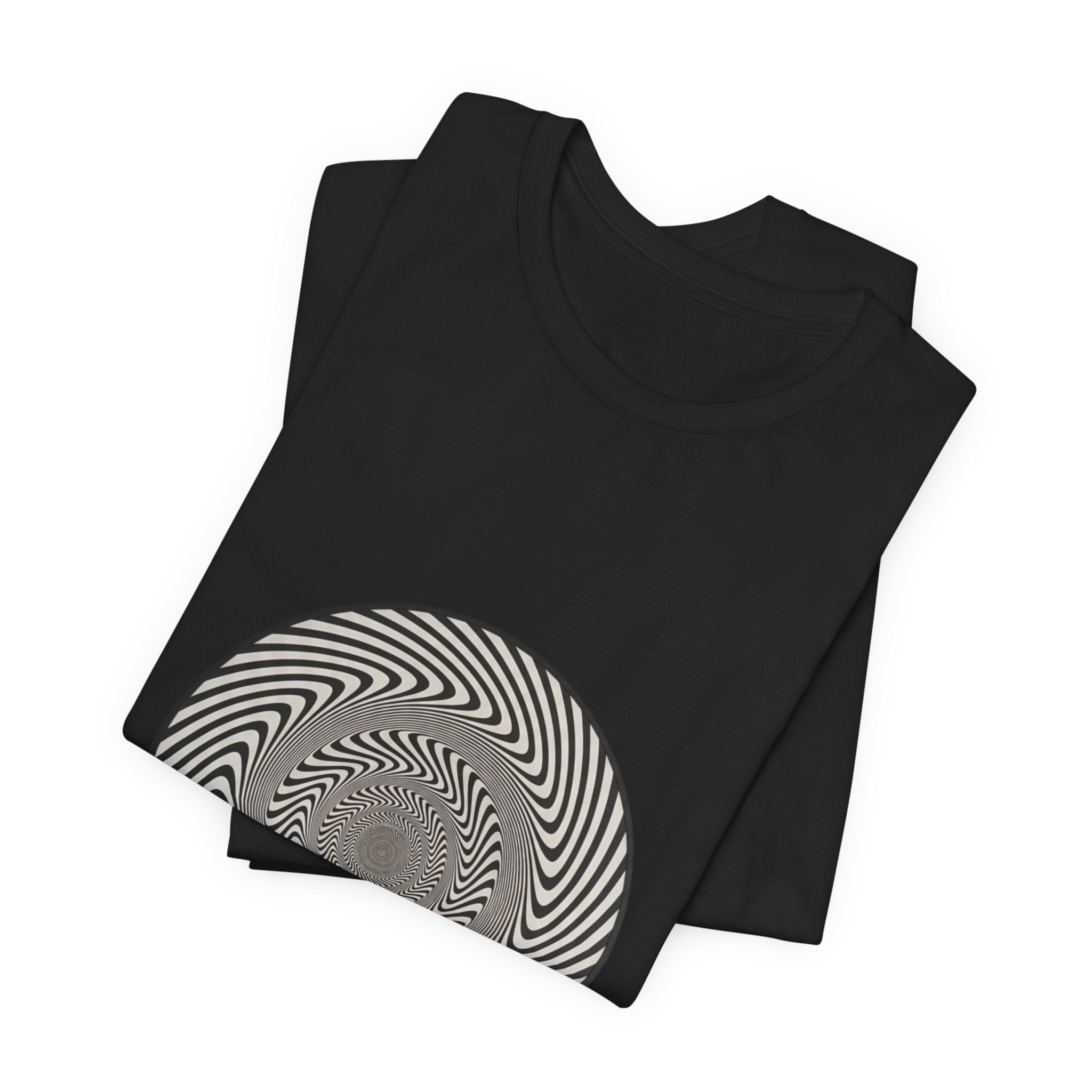 Optical Spiral Illusion Tee - Black Hypnotic Circle Graphic T-Shirt
