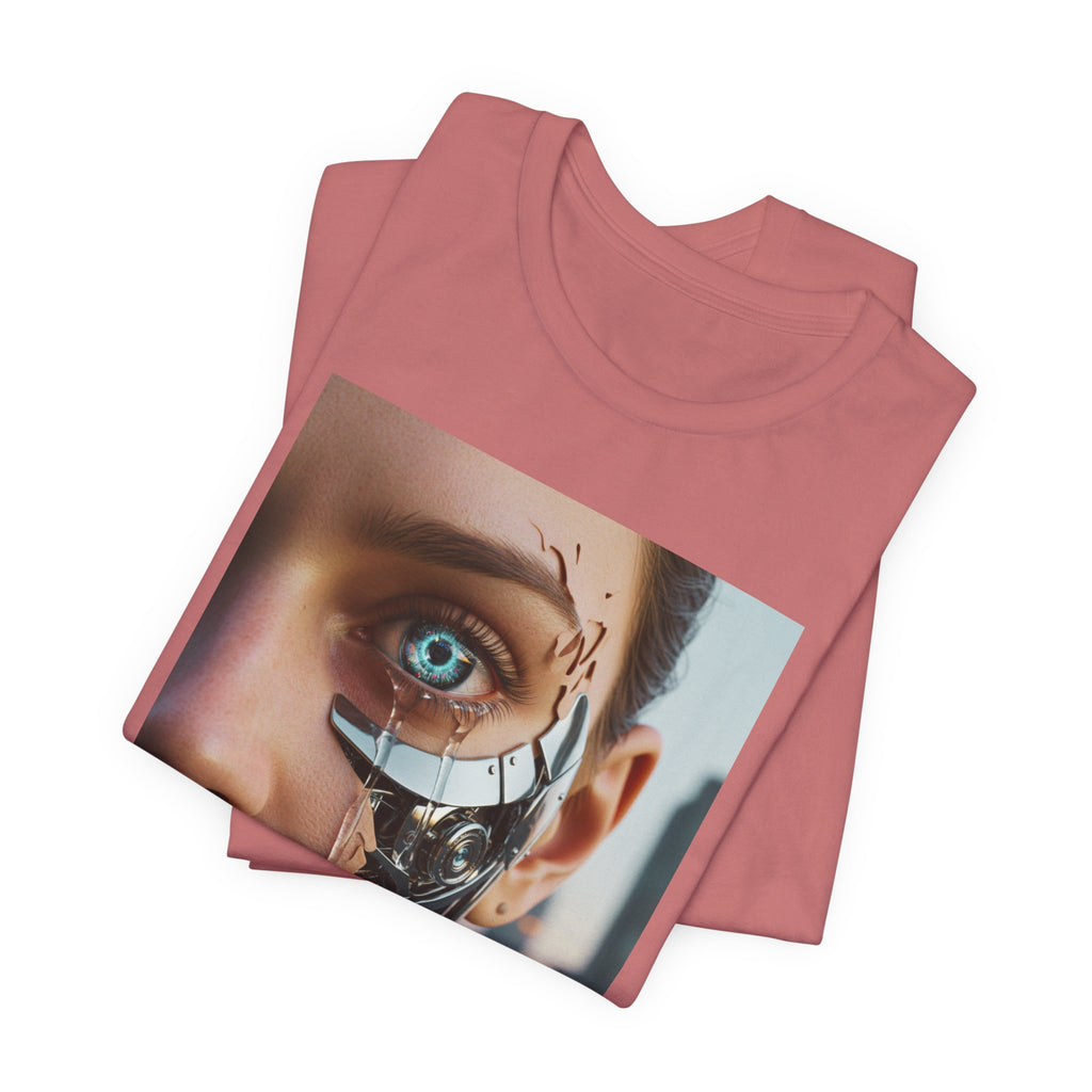 Cyborg Portrait T‑Shirt — Futuristic Android Face Graphic Tee