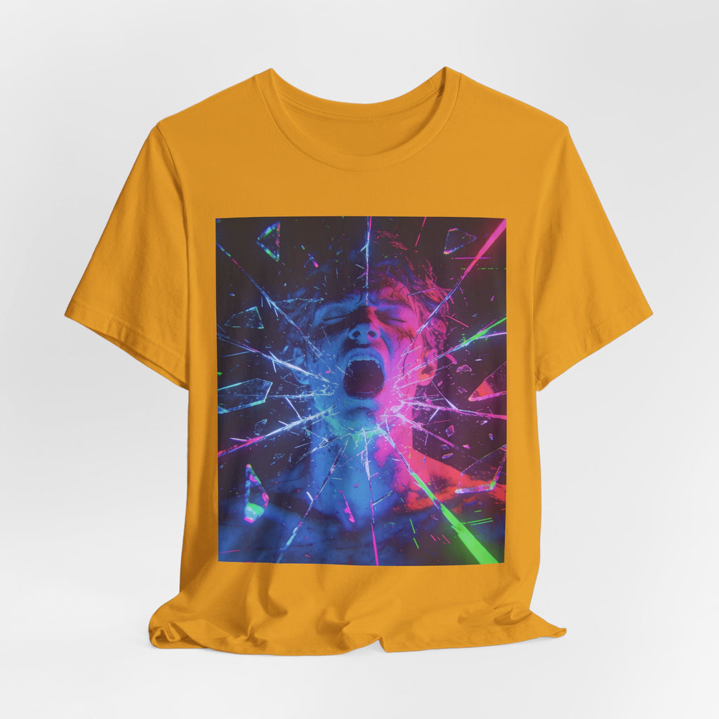 Psychedelic Shattered Portrait Tee – Neon Vaporwave Graphic T-Shirt