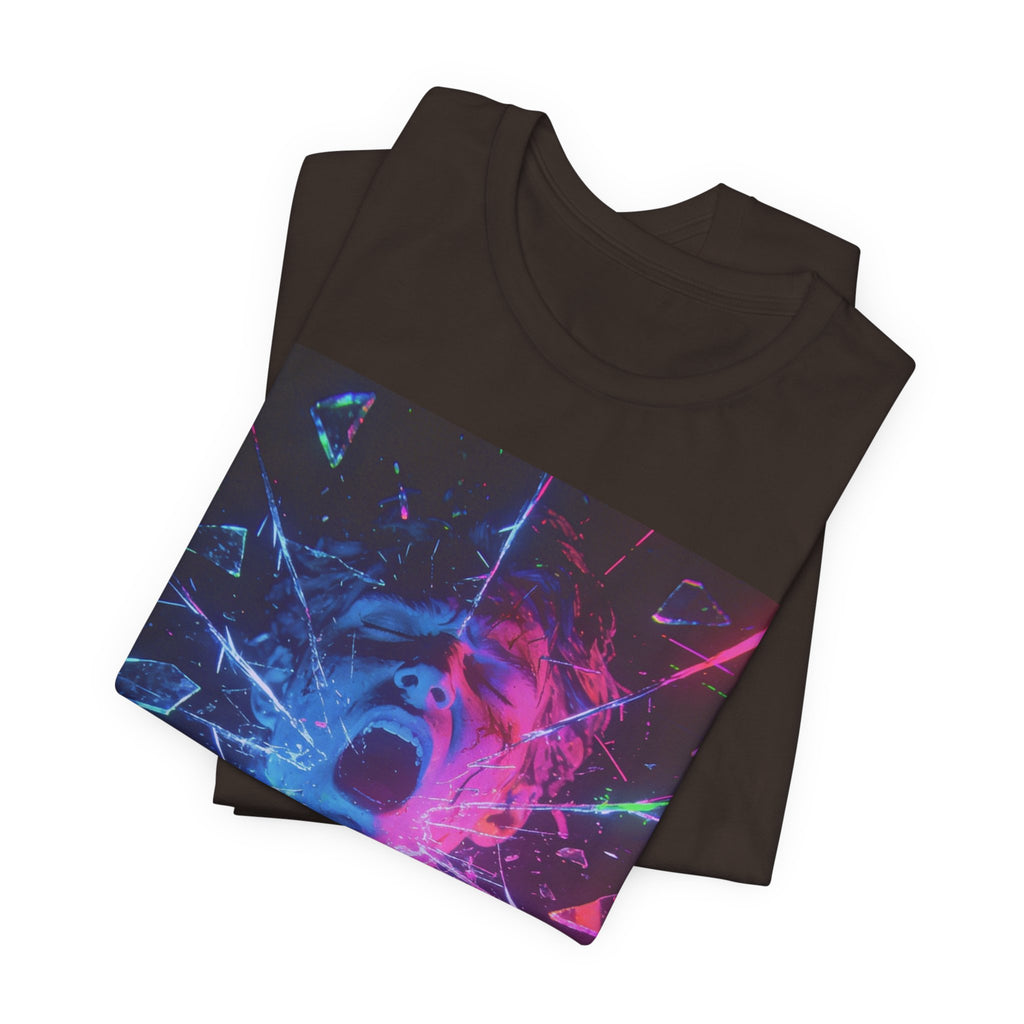 Psychedelic Shattered Portrait Tee – Neon Vaporwave Graphic T-Shirt