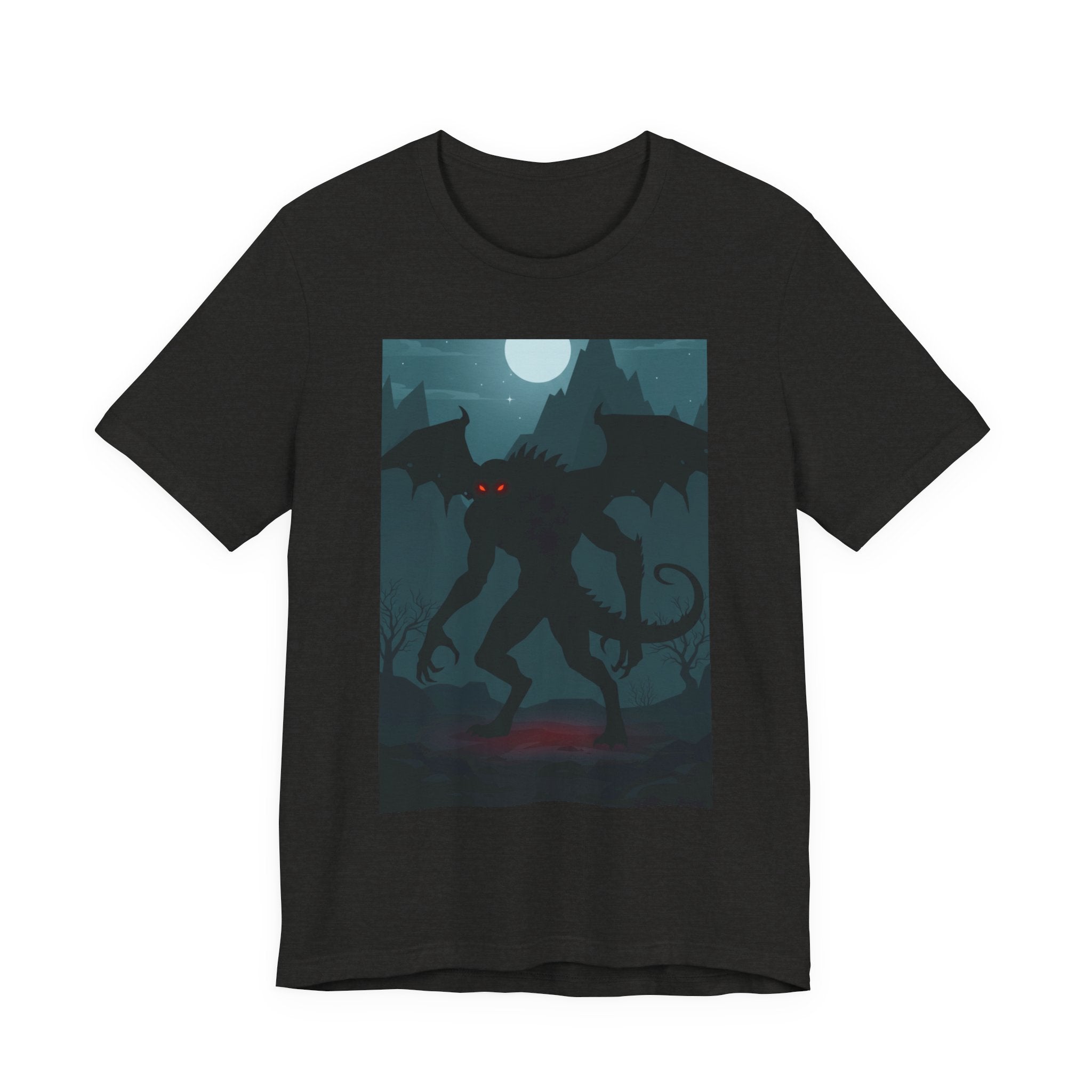 Cthulhu Nightscape T-Shirt — Lovecraftian Monster Tee with Glowing Red Eyes