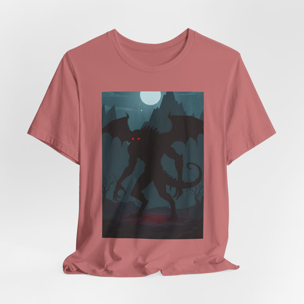 Cthulhu Nightscape T-Shirt — Lovecraftian Monster Tee with Glowing Red Eyes