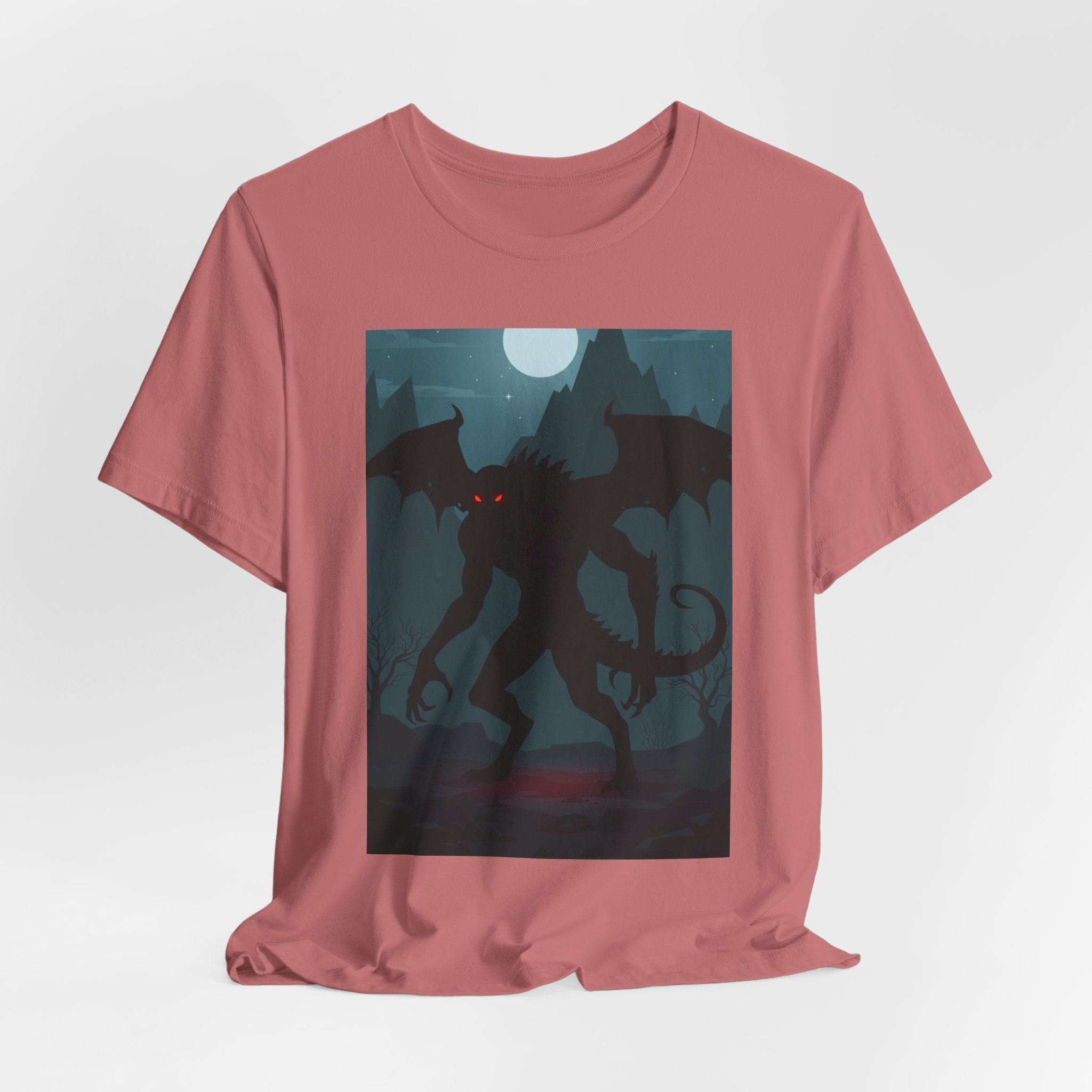 Cthulhu Nightscape T-Shirt — Lovecraftian Monster Tee with Glowing Red Eyes
