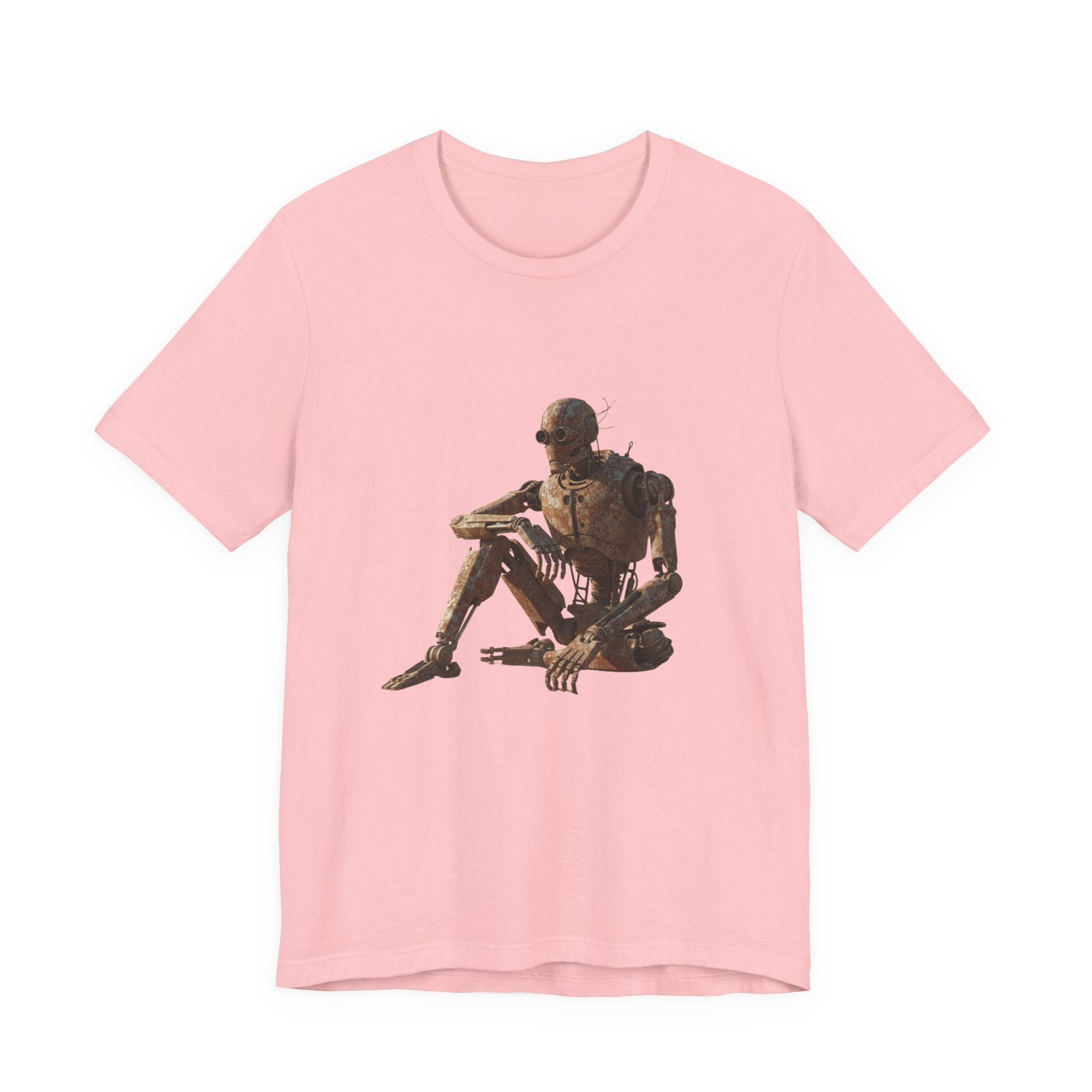 Rustic Robot Art Tee — Sitting Cyborg Graphic T-Shirt