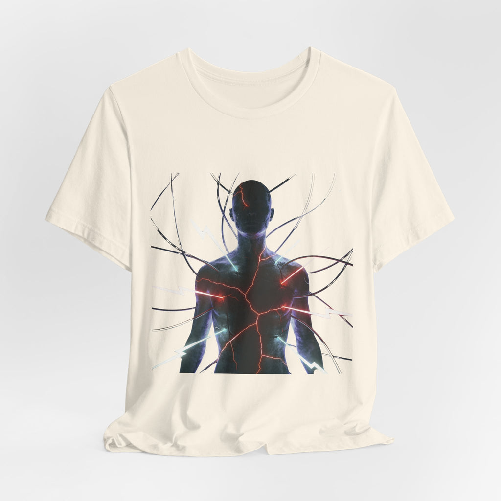 Abstract Electric Silhouette Tee — Futuristic Lightning Graphic T-Shirt