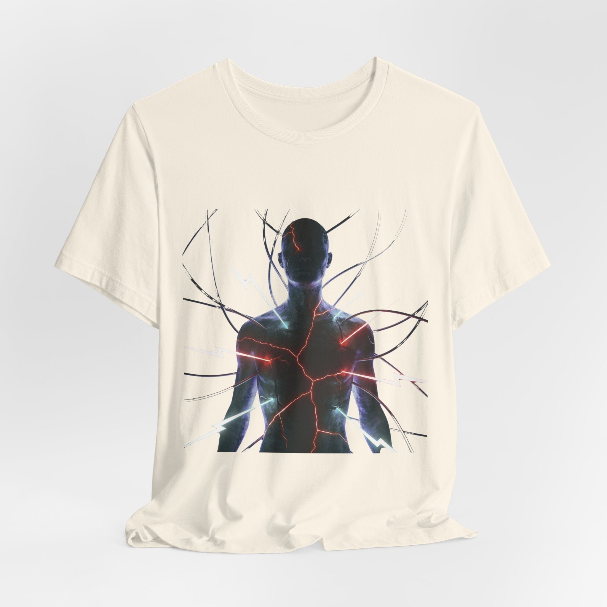 Abstract Electric Silhouette Tee — Futuristic Lightning Graphic T-Shirt