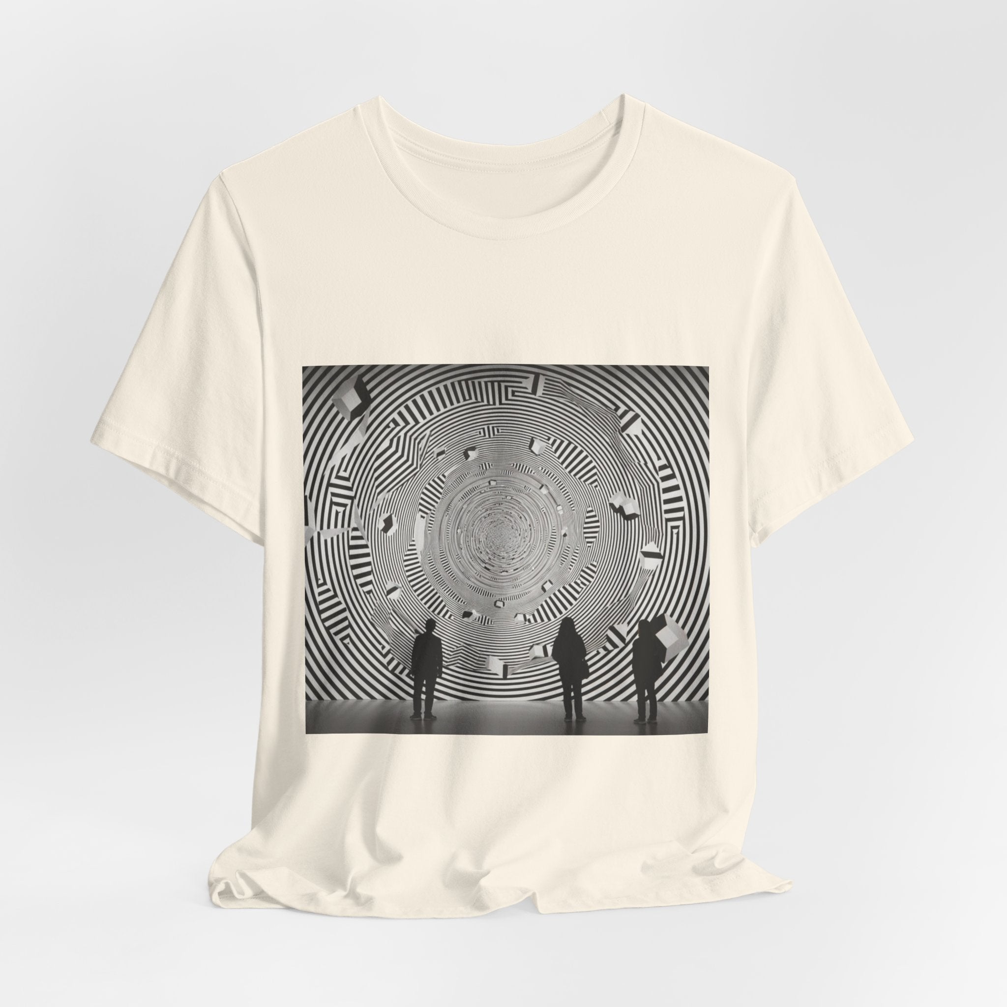 Optical Illusion Band Tee — Silhouette Crowd Spiral Concert Graphic T-Shirt