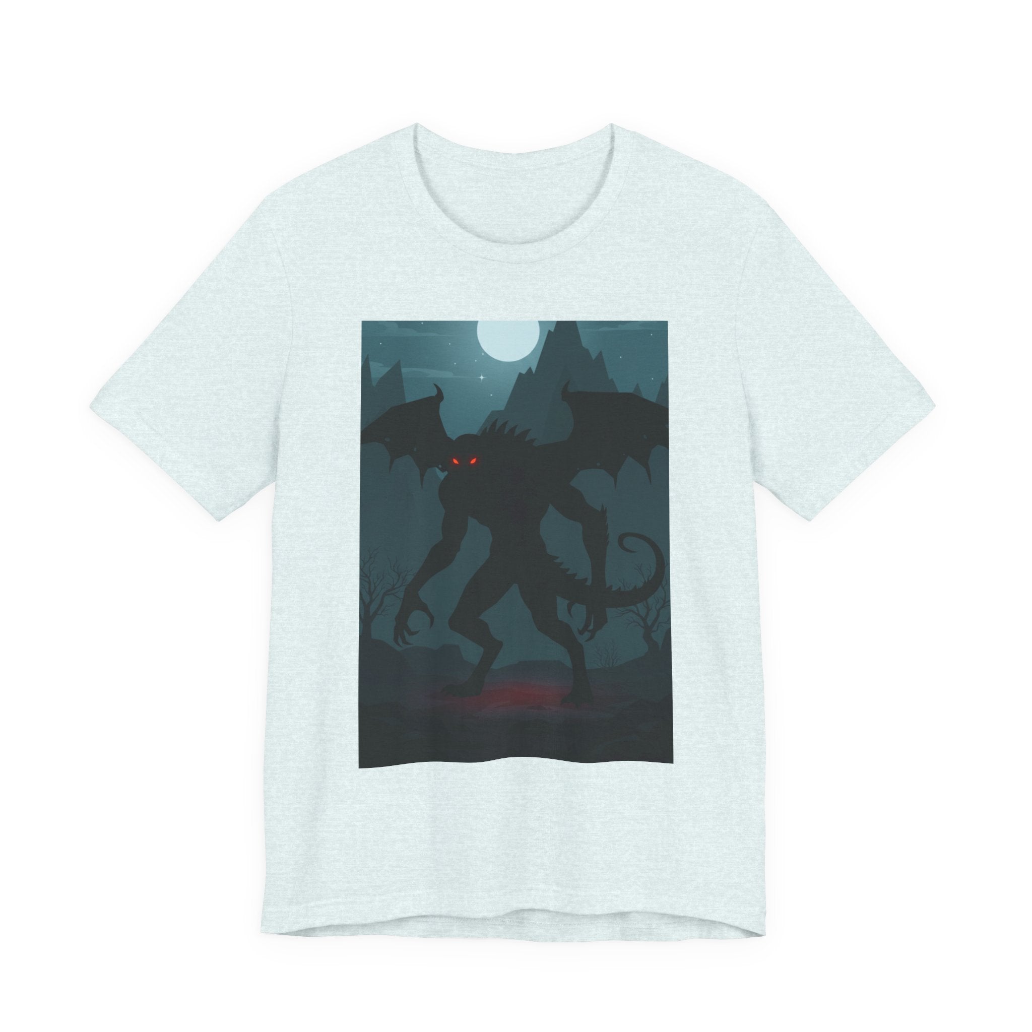 Cthulhu Nightscape T-Shirt — Lovecraftian Monster Tee with Glowing Red Eyes
