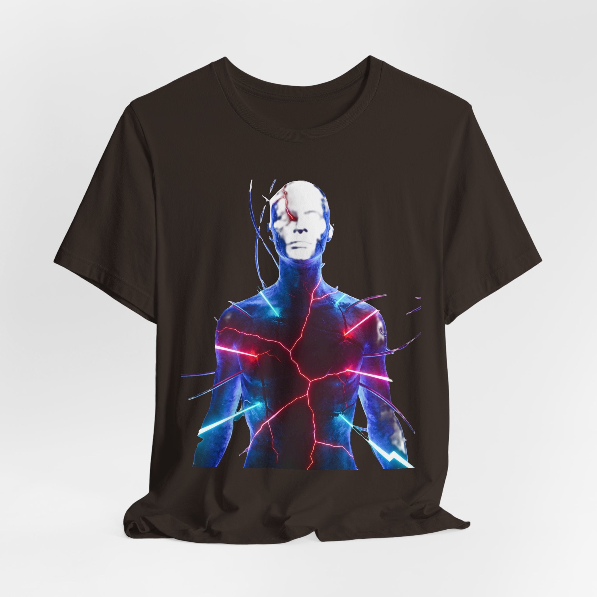 Electric Human Silhouette Tee — Neon Lightning Graphic T‑Shirt