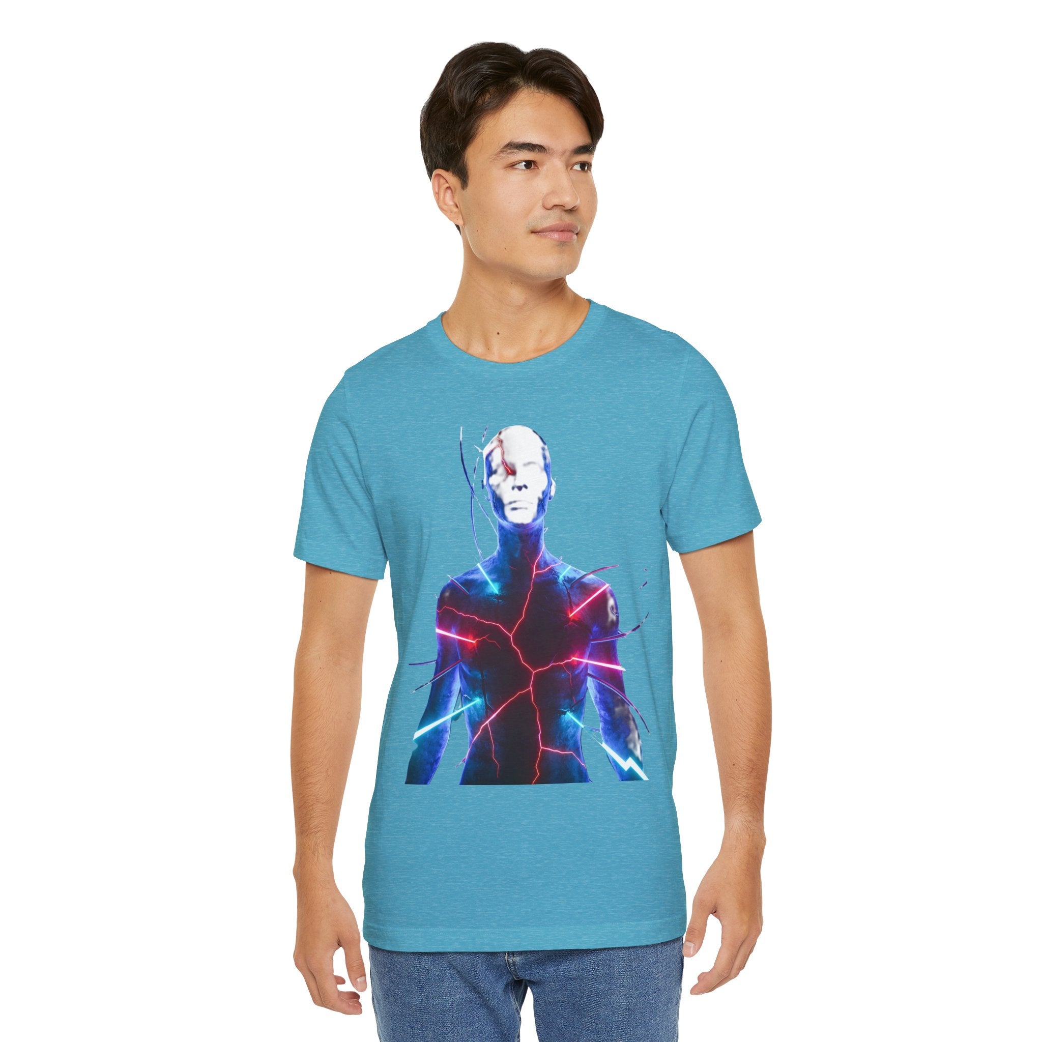 Electric Human Silhouette Tee — Neon Lightning Graphic T‑Shirt