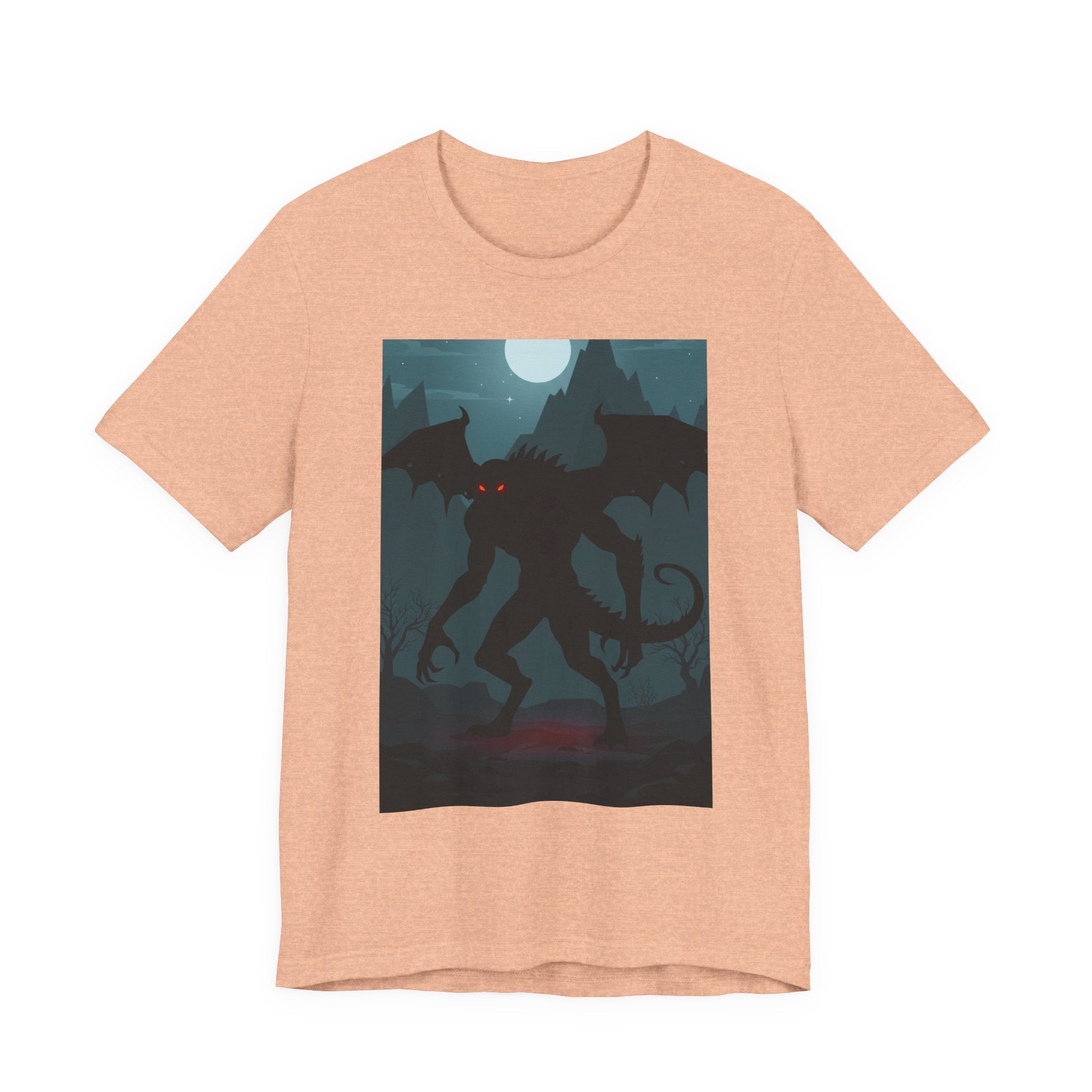 Cthulhu Nightscape T-Shirt — Lovecraftian Monster Tee with Glowing Red Eyes