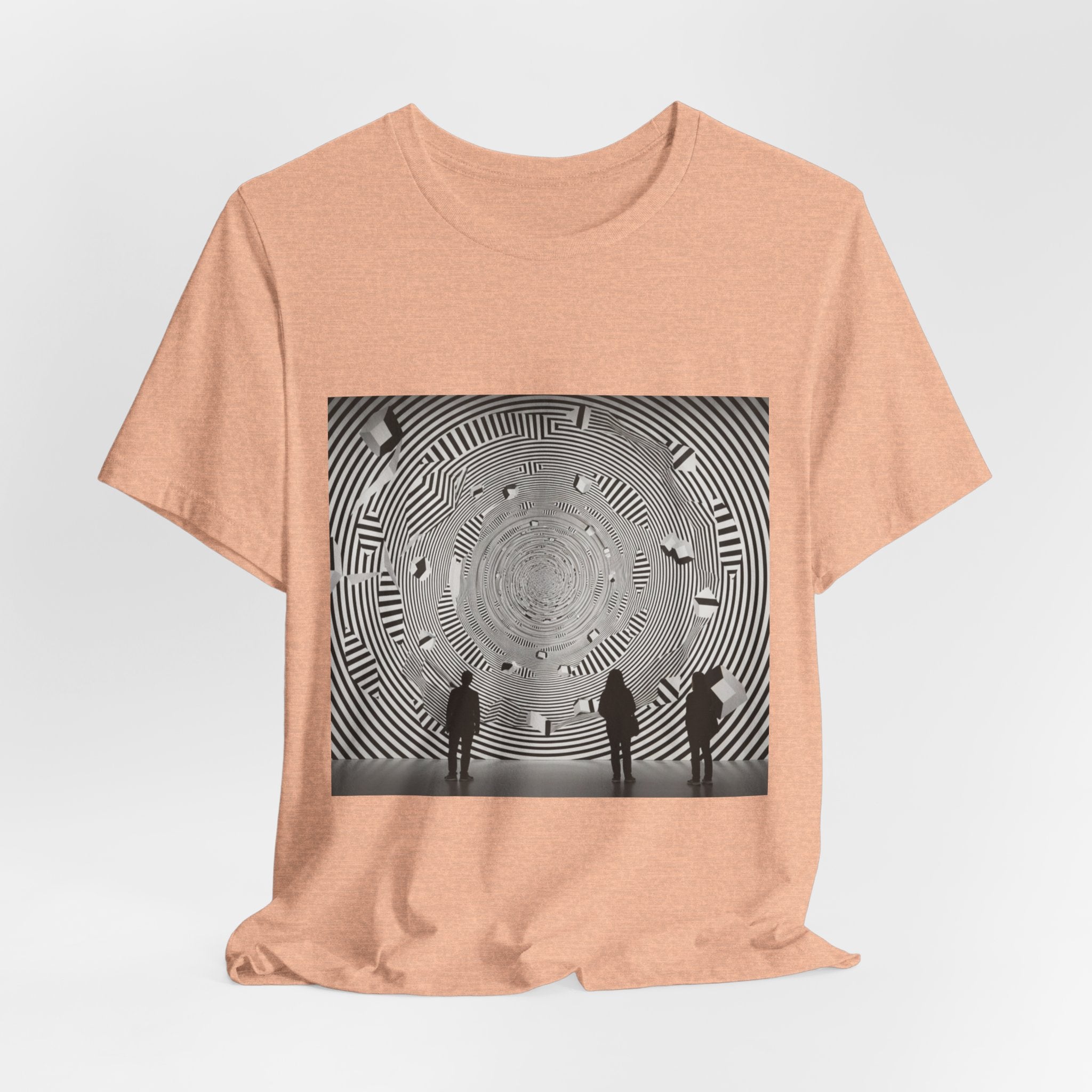 Optical Illusion Band Tee — Silhouette Crowd Spiral Concert Graphic T-Shirt