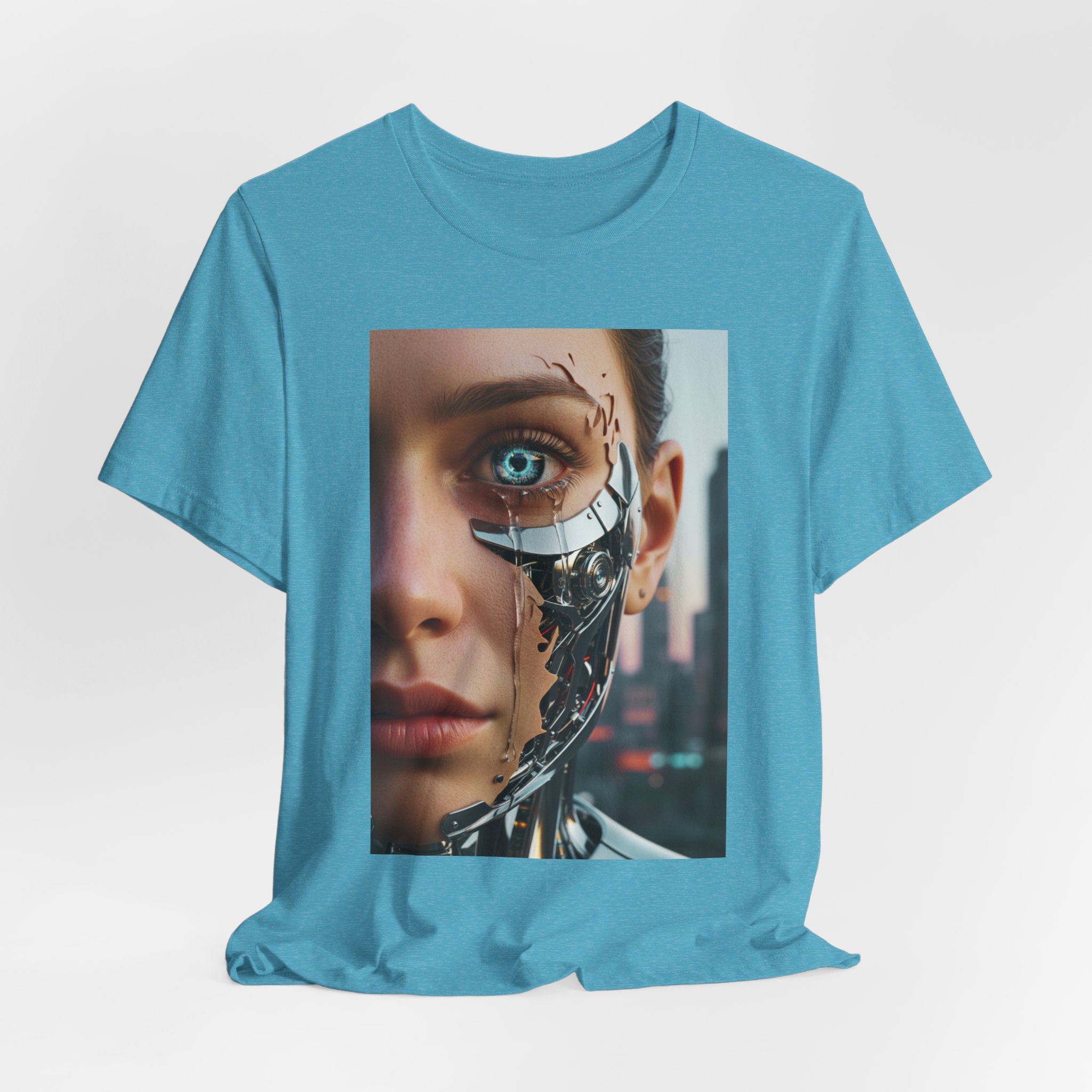 Cyborg Portrait T‑Shirt — Futuristic Android Face Graphic Tee