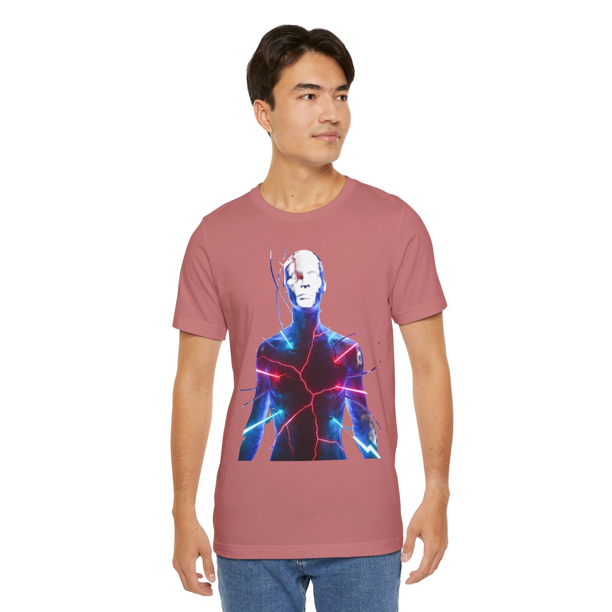 Electric Human Silhouette Tee — Neon Lightning Graphic T‑Shirt
