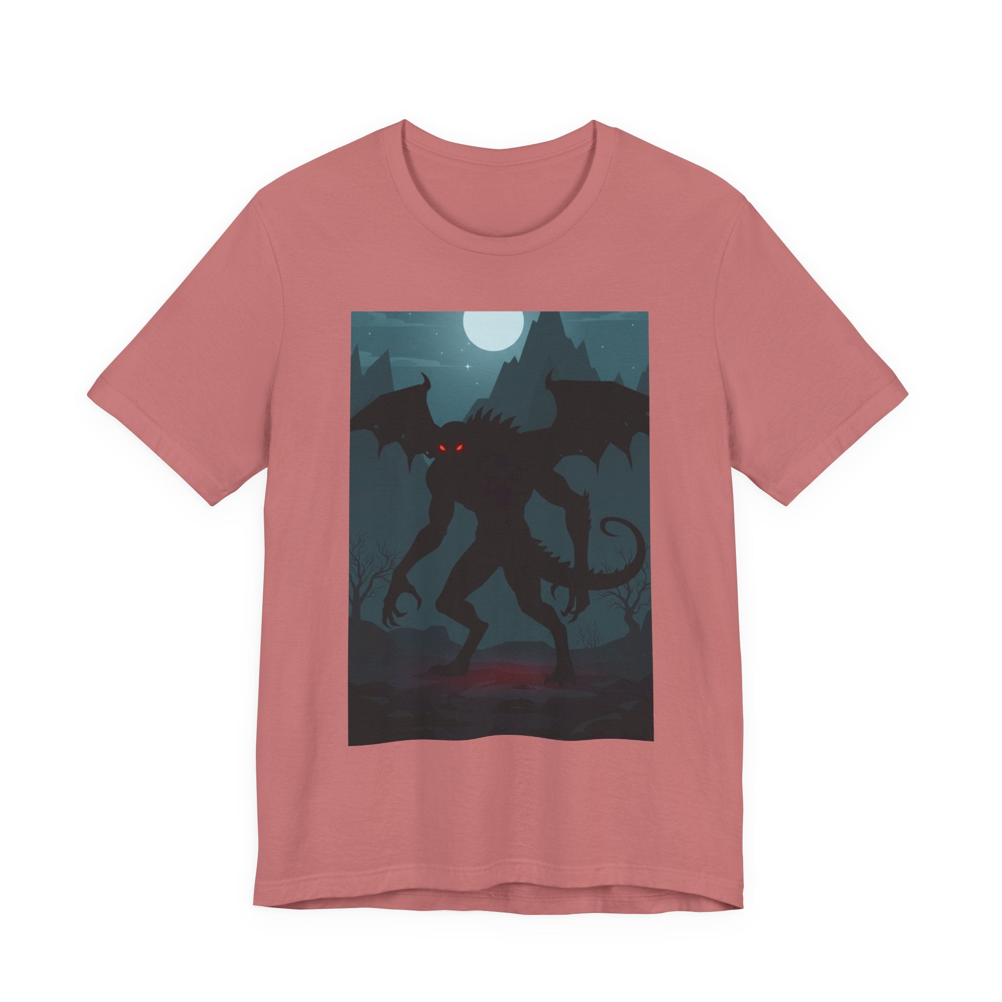 Cthulhu Nightscape T-Shirt — Lovecraftian Monster Tee with Glowing Red Eyes
