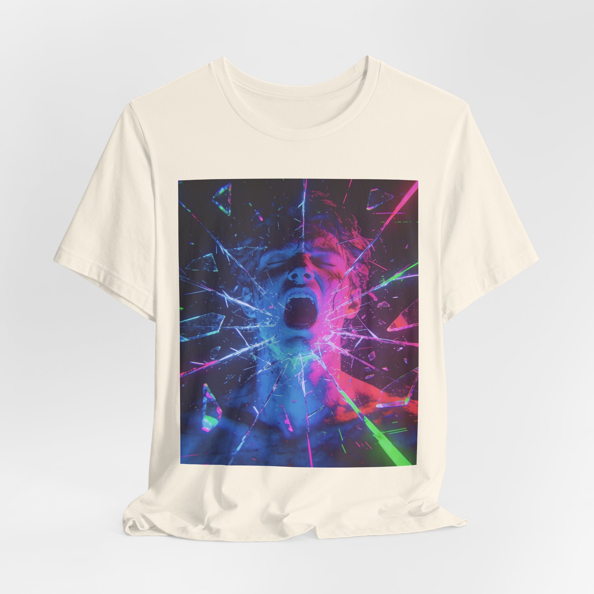 Psychedelic Shattered Portrait Tee – Neon Vaporwave Graphic T-Shirt