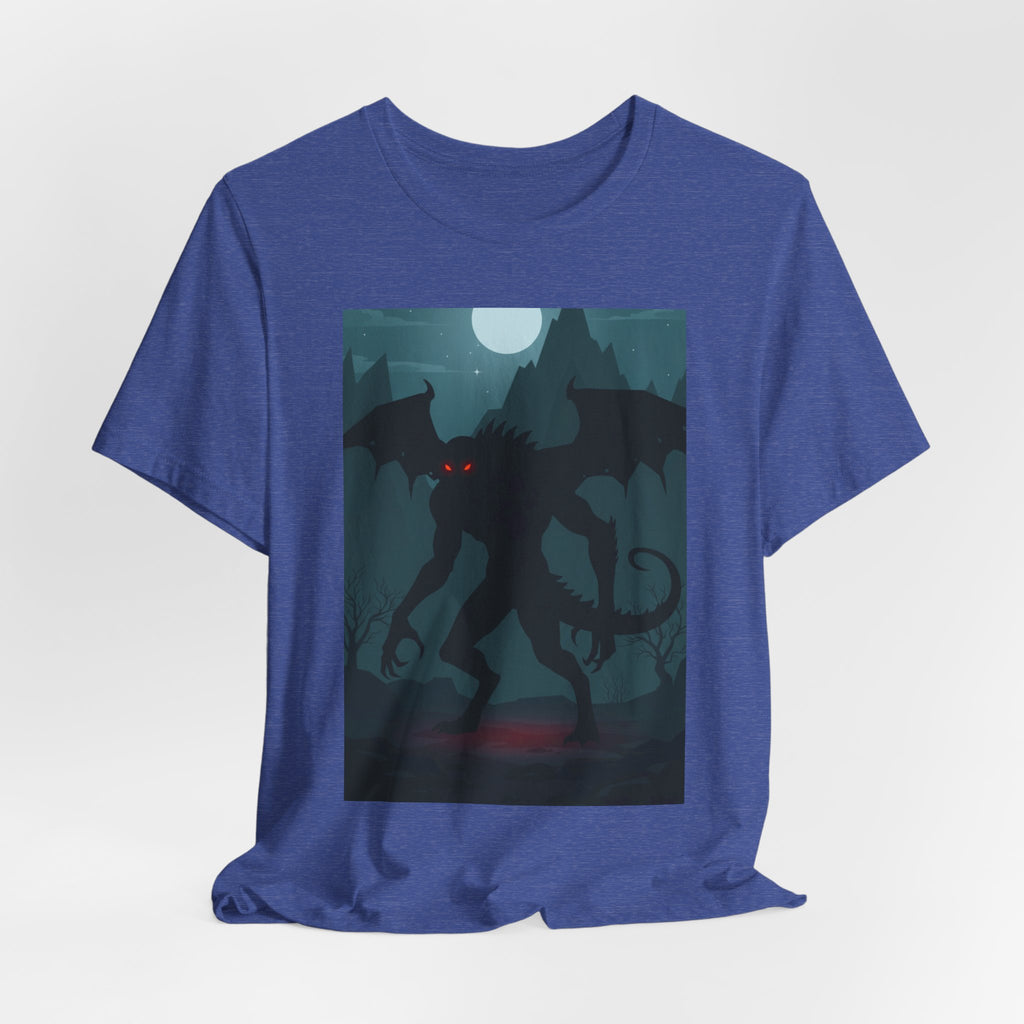 Cthulhu Nightscape T-Shirt — Lovecraftian Monster Tee with Glowing Red Eyes