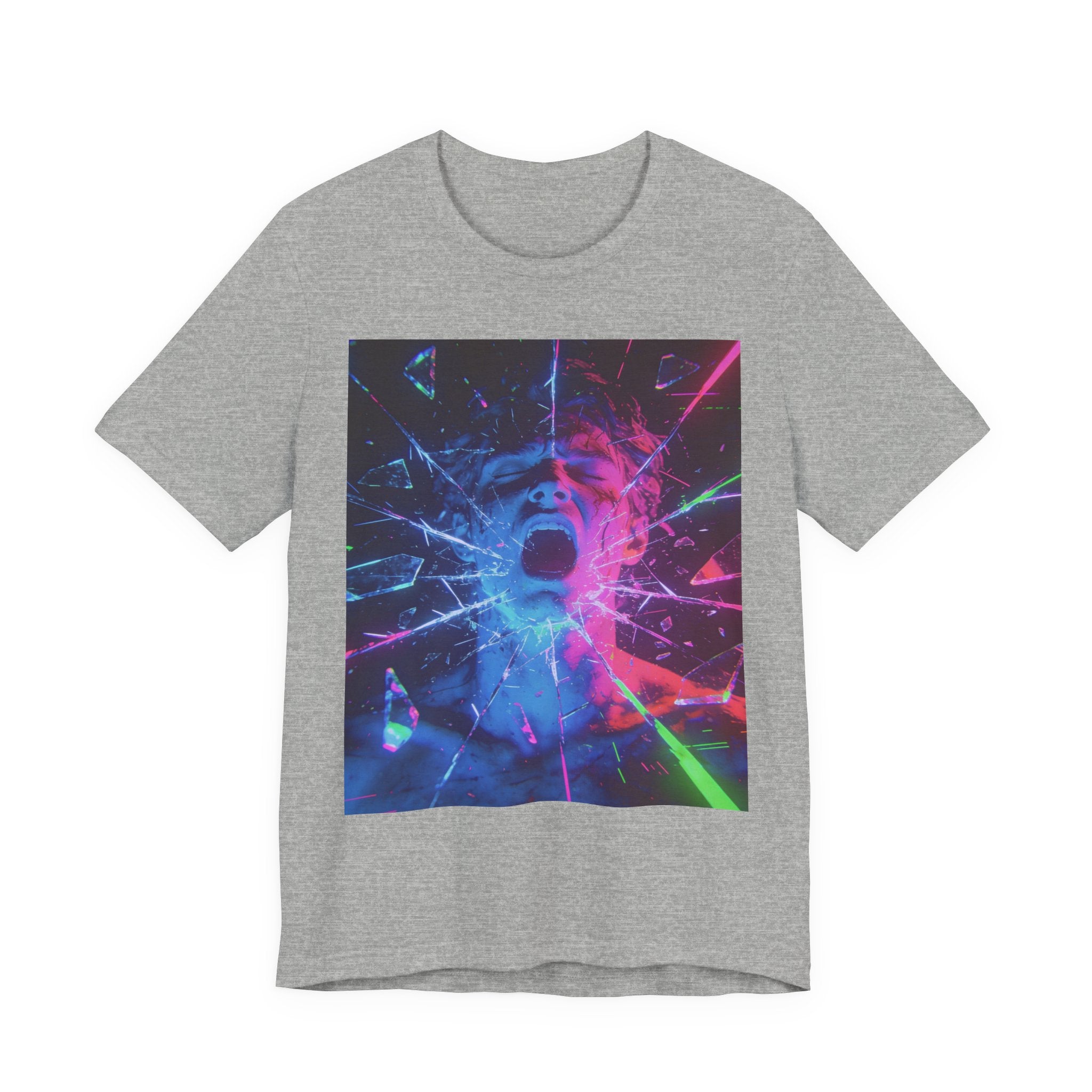 Psychedelic Shattered Portrait Tee – Neon Vaporwave Graphic T-Shirt