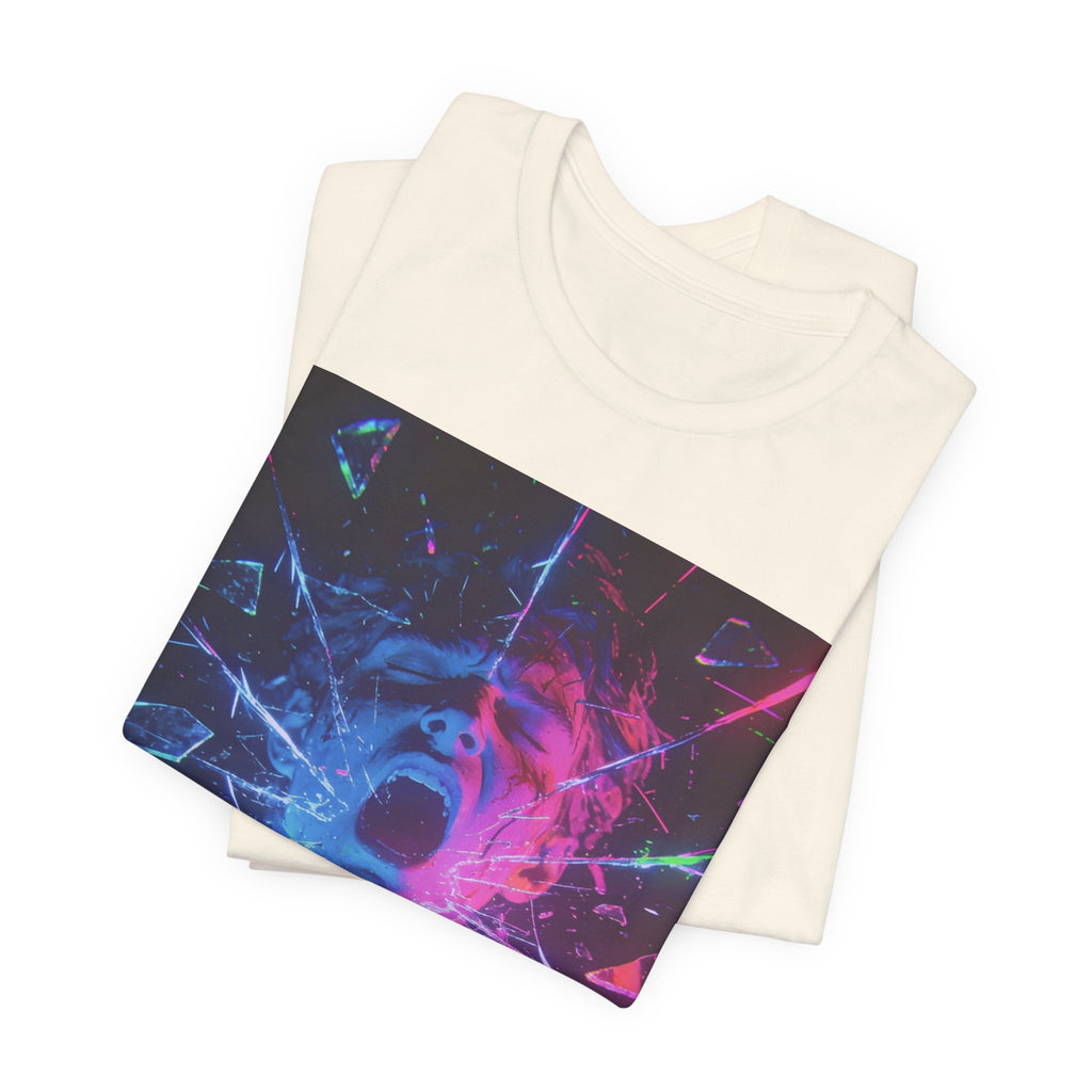 Psychedelic Shattered Portrait Tee – Neon Vaporwave Graphic T-Shirt