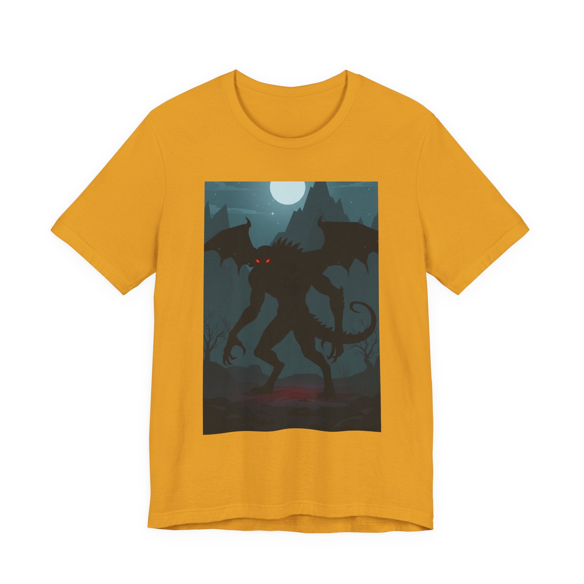 Cthulhu Nightscape T-Shirt — Lovecraftian Monster Tee with Glowing Red Eyes