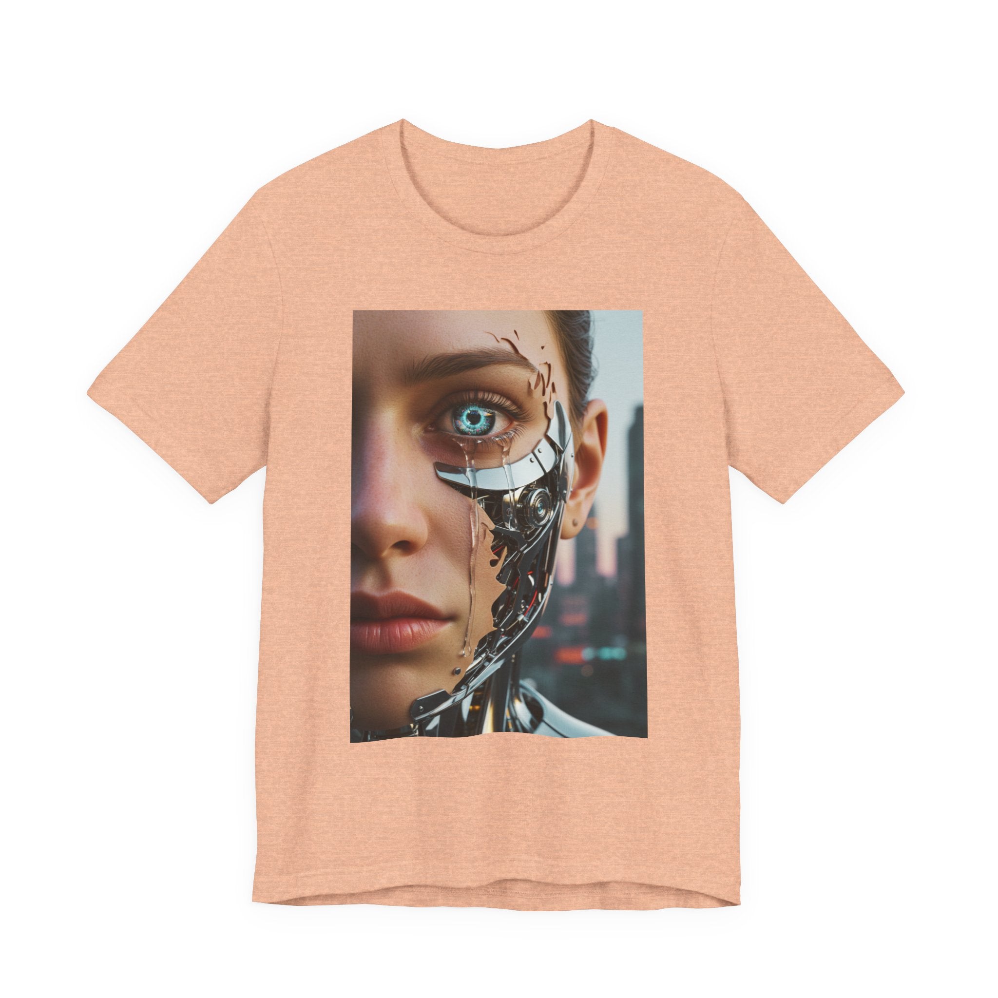 Cyborg Portrait T‑Shirt — Futuristic Android Face Graphic Tee
