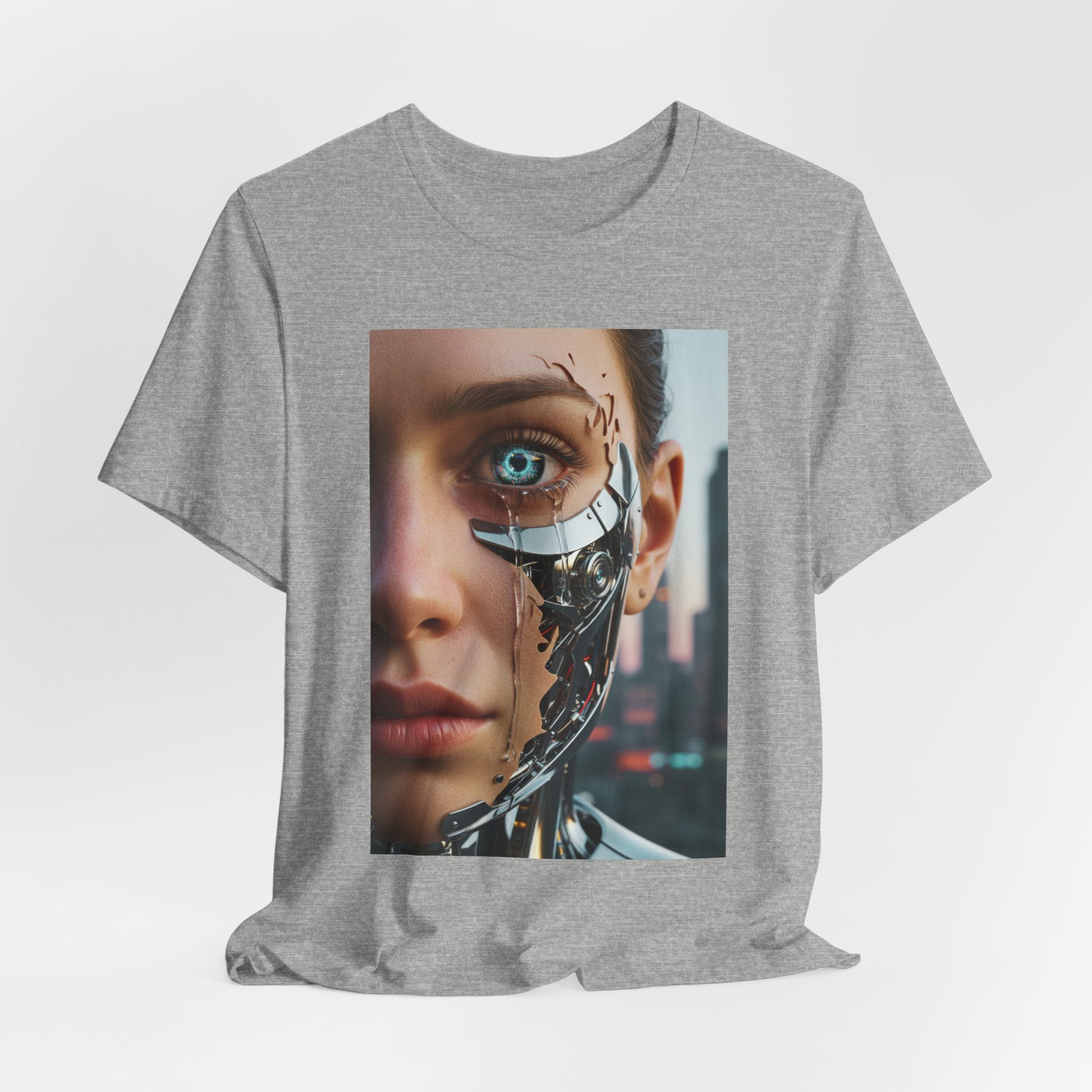 Cyborg Portrait T‑Shirt — Futuristic Android Face Graphic Tee