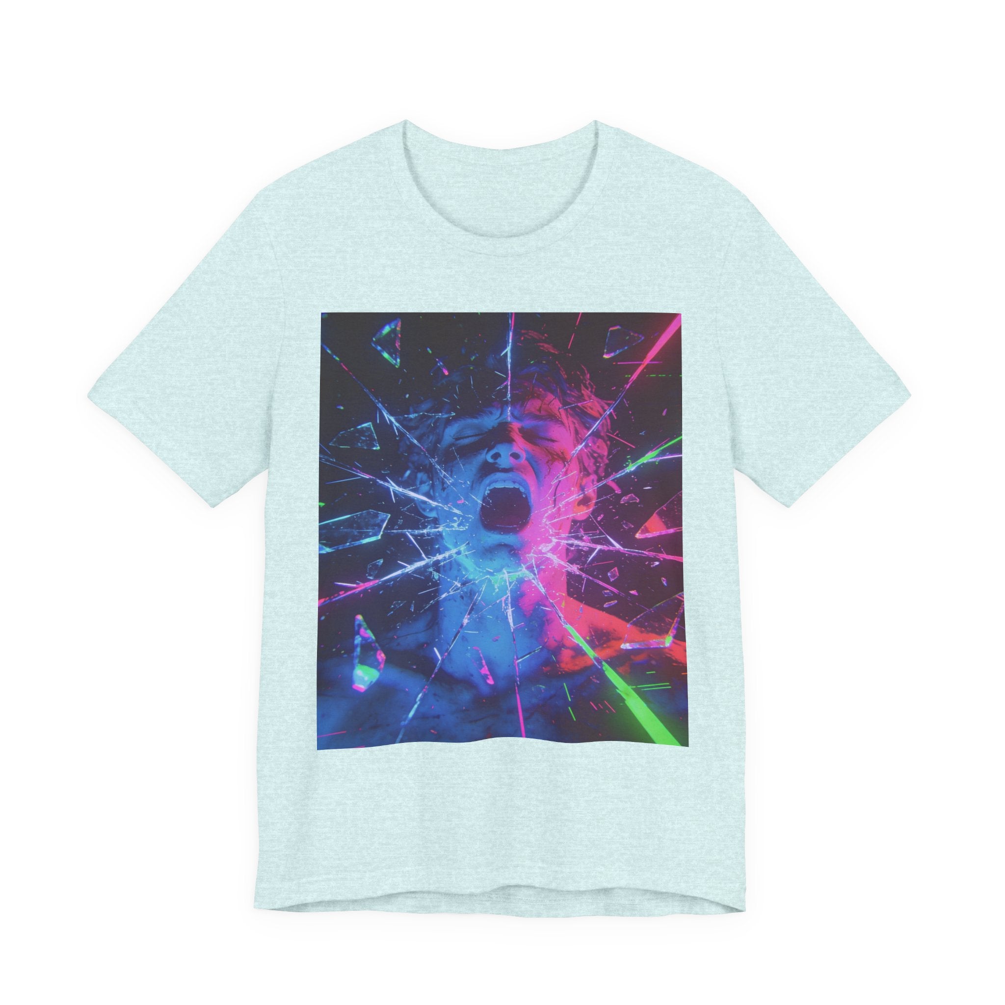 Psychedelic Shattered Portrait Tee – Neon Vaporwave Graphic T-Shirt
