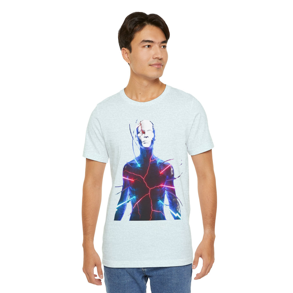 Electric Human Silhouette Tee — Neon Lightning Graphic T‑Shirt
