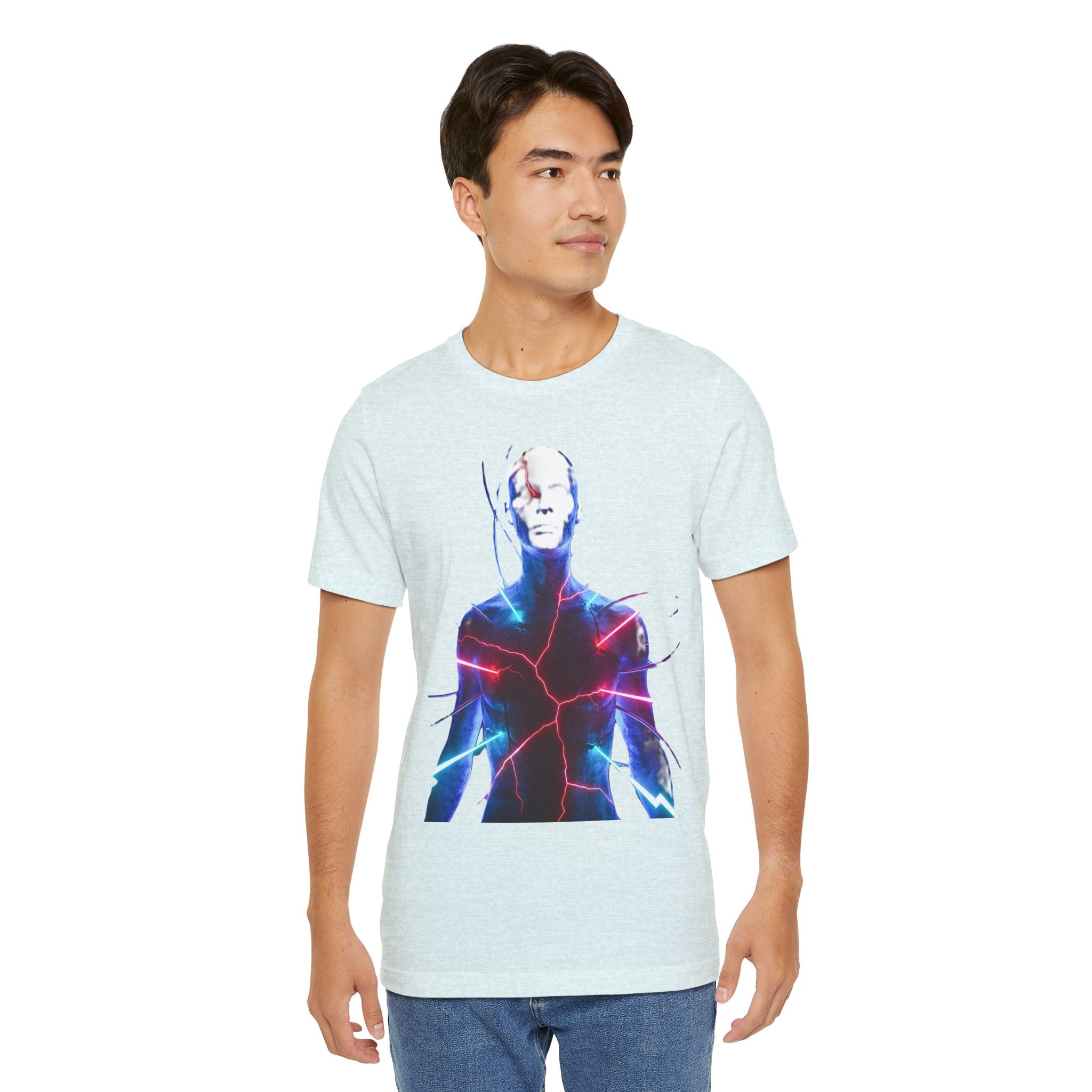 Electric Human Silhouette Tee — Neon Lightning Graphic T‑Shirt