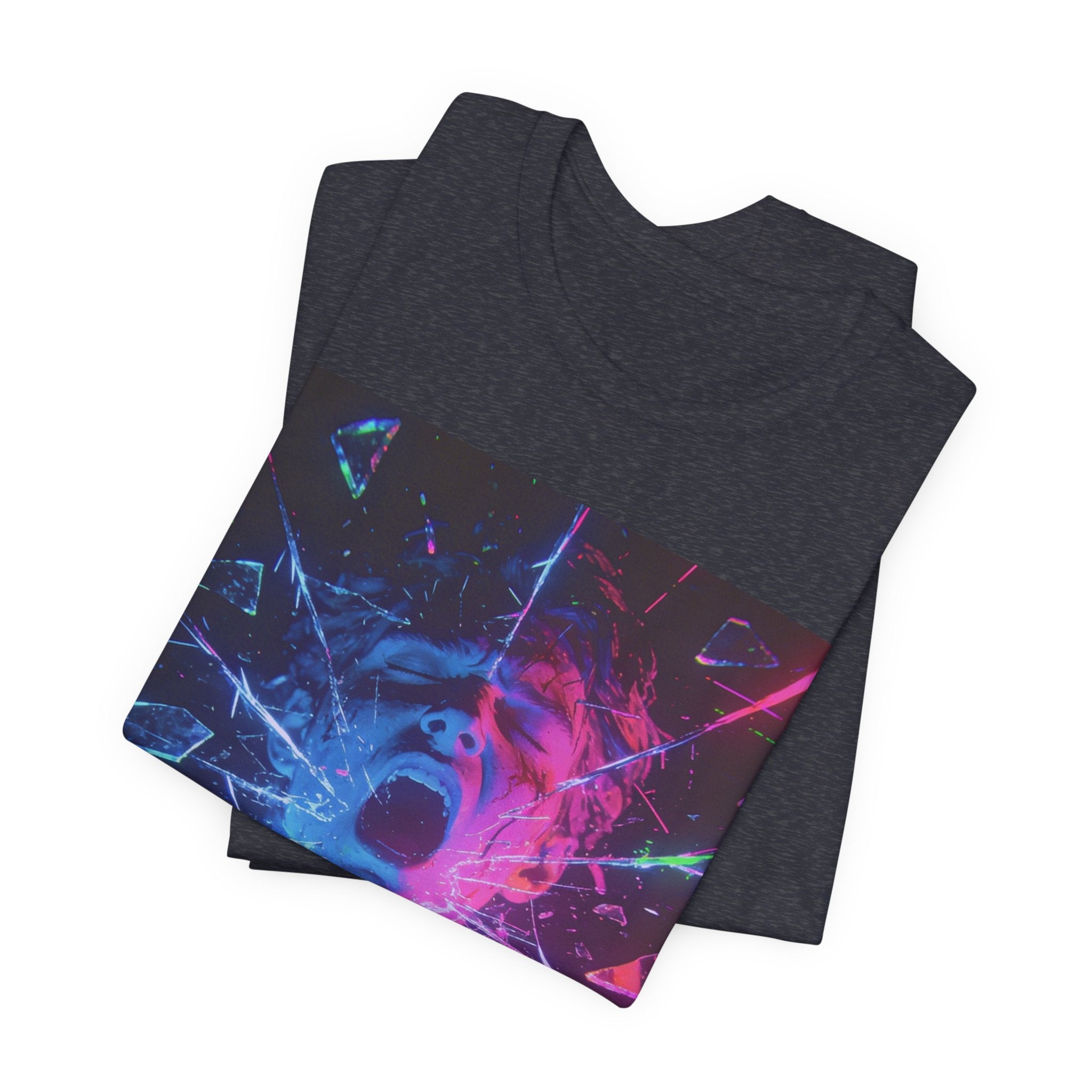 Psychedelic Shattered Portrait Tee – Neon Vaporwave Graphic T-Shirt