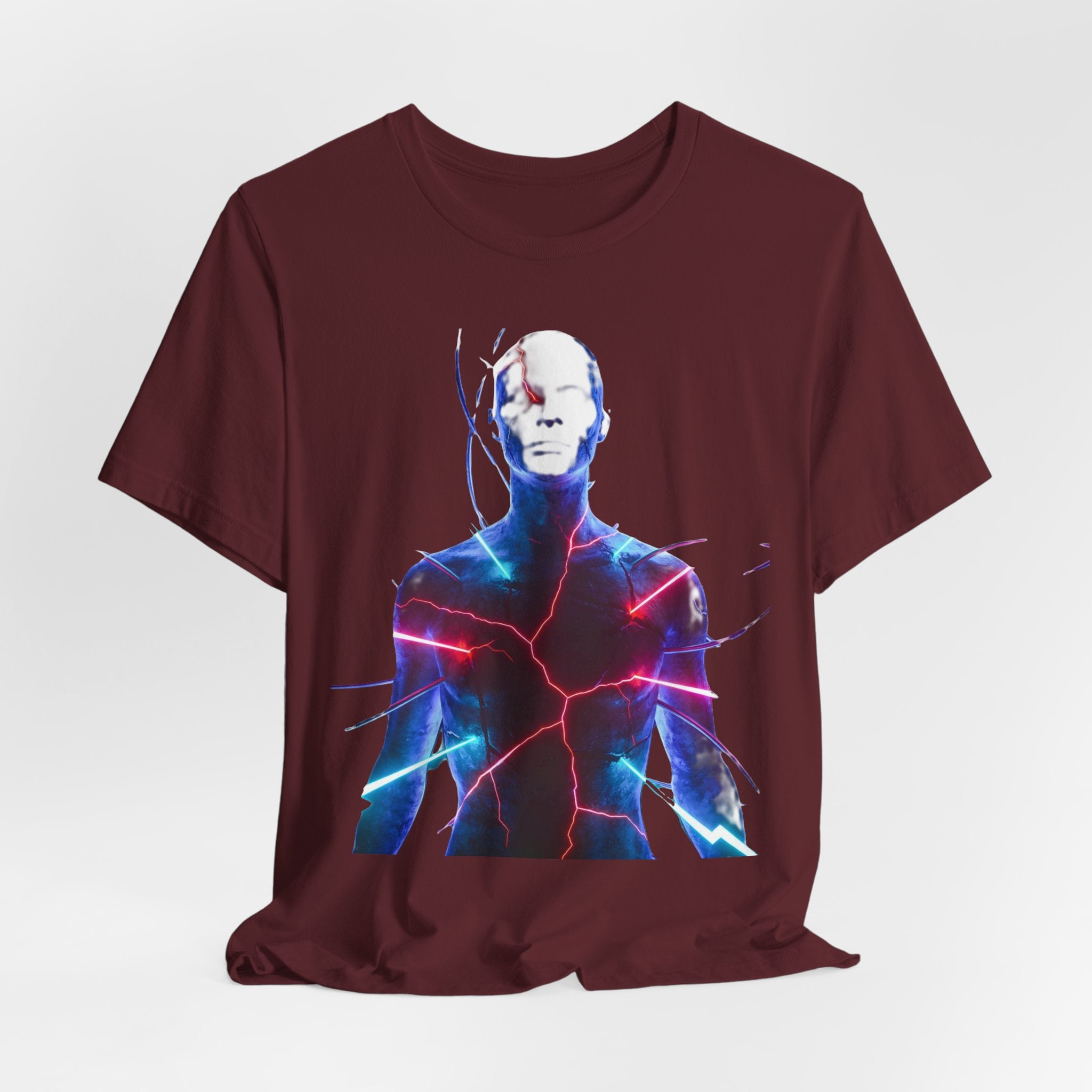 Electric Human Silhouette Tee — Neon Lightning Graphic T‑Shirt
