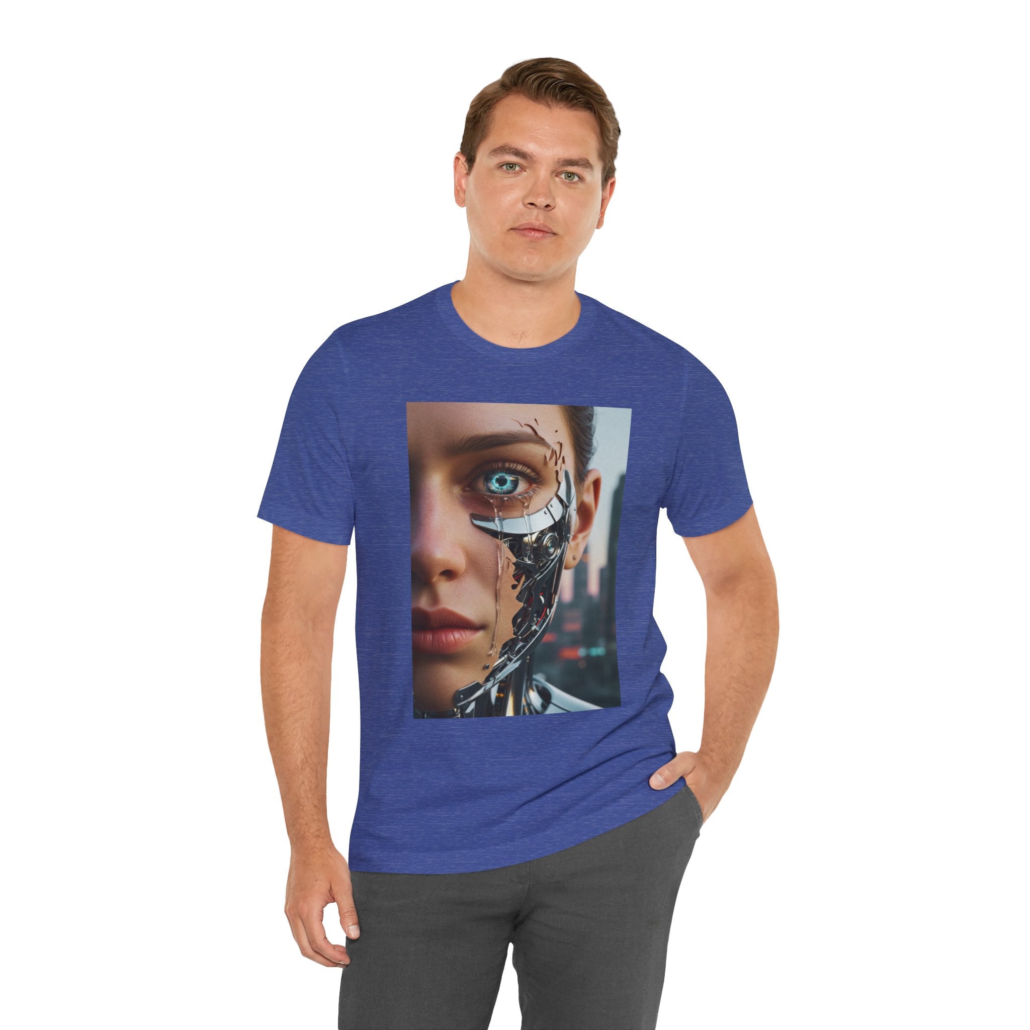 Cyborg Portrait T‑Shirt — Futuristic Android Face Graphic Tee