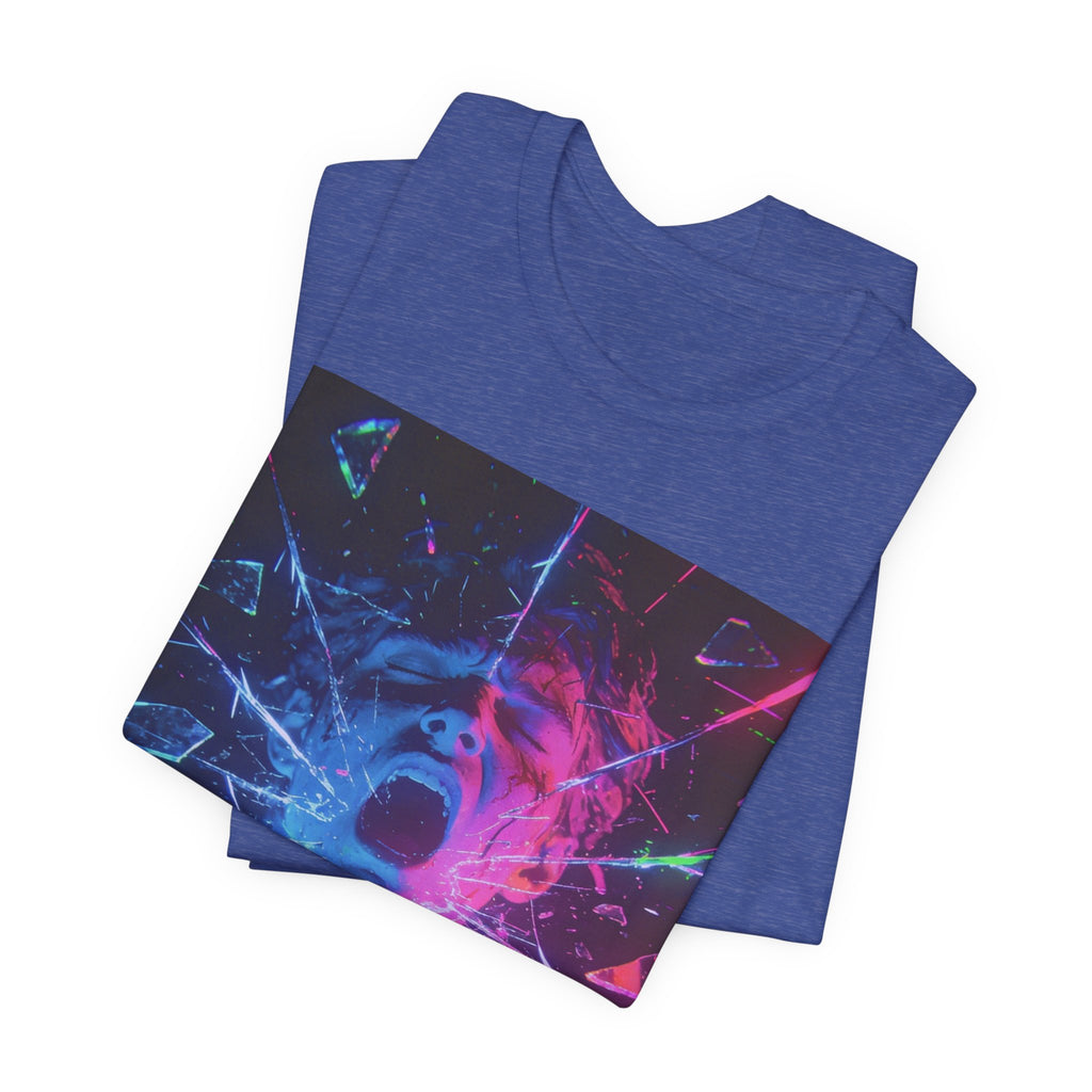 Psychedelic Shattered Portrait Tee – Neon Vaporwave Graphic T-Shirt