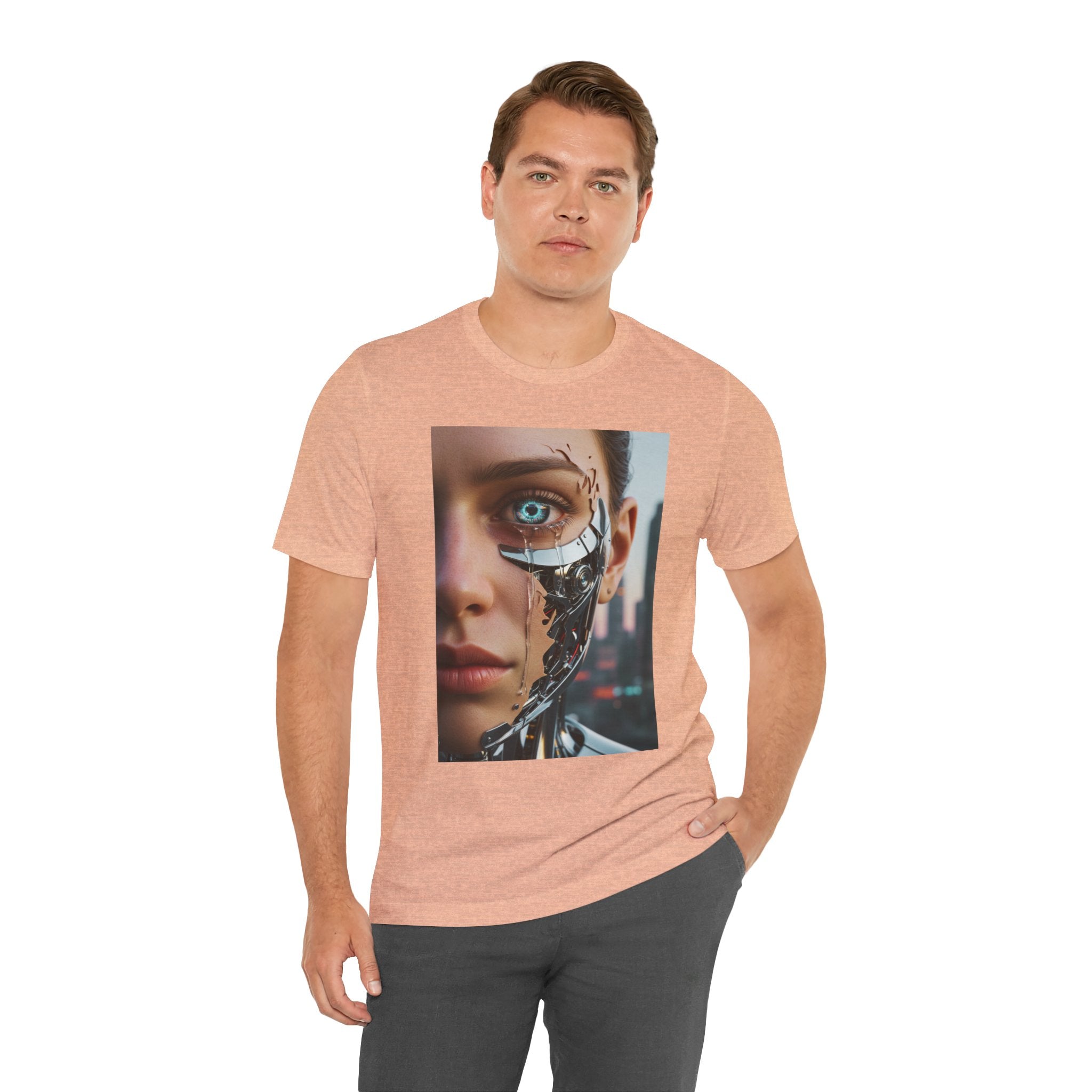 Cyborg Portrait T‑Shirt — Futuristic Android Face Graphic Tee