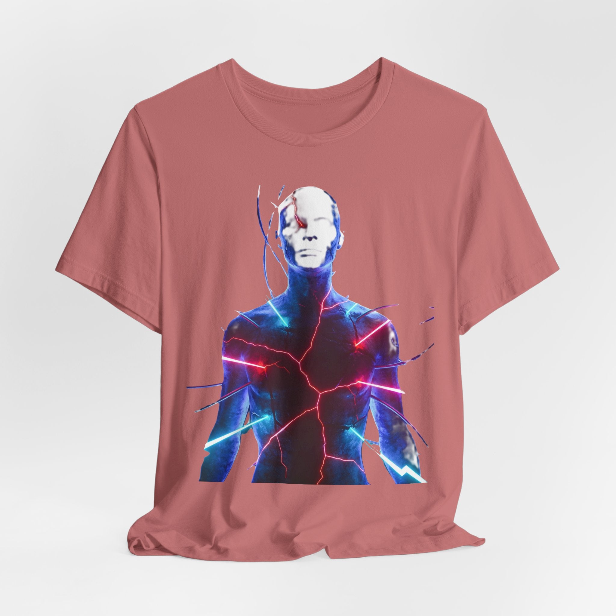 Electric Human Silhouette Tee — Neon Lightning Graphic T‑Shirt