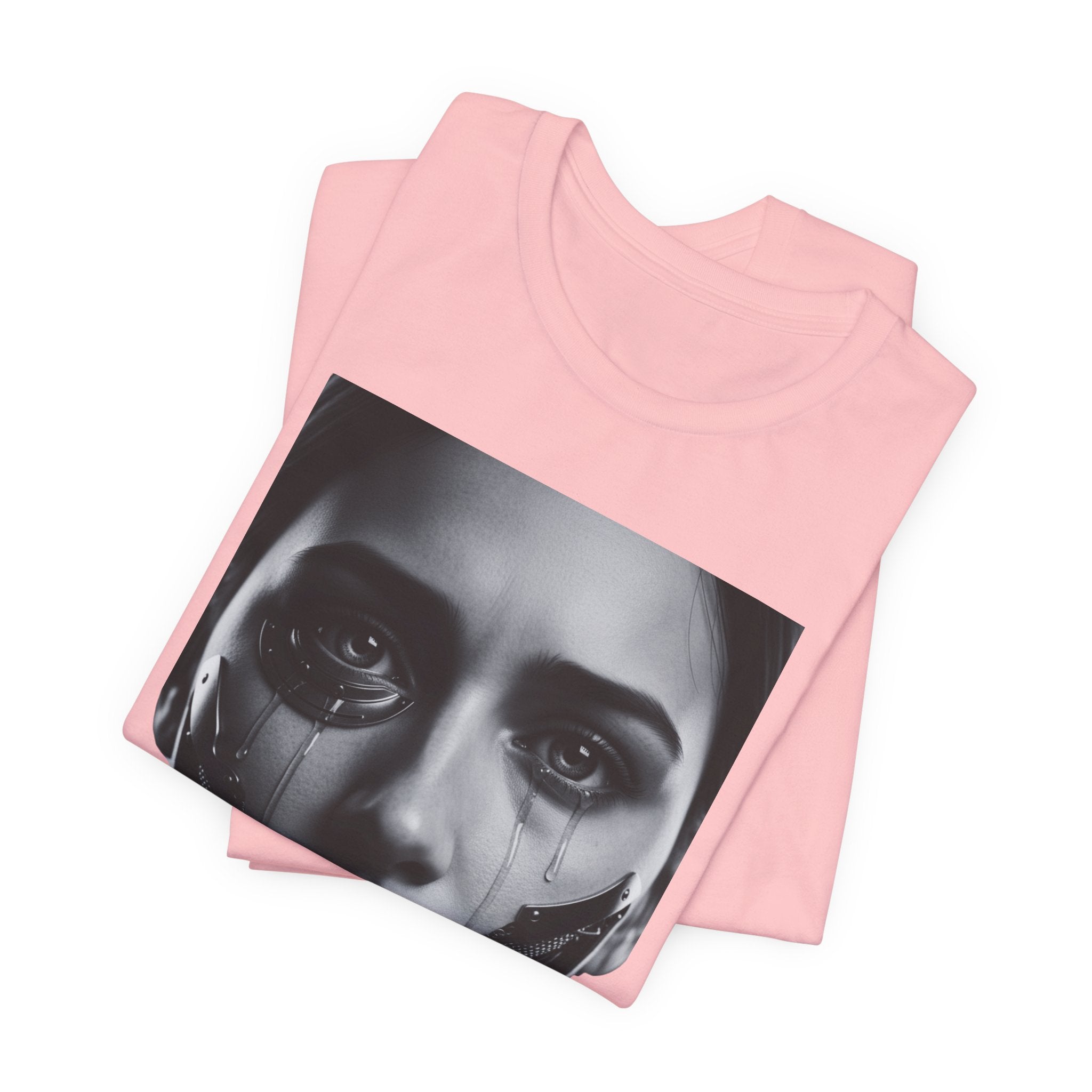 Cybernetic Woman Portrait Tee — Futuristic Black & White Sci‑Fi Face Graphic T-Shirt