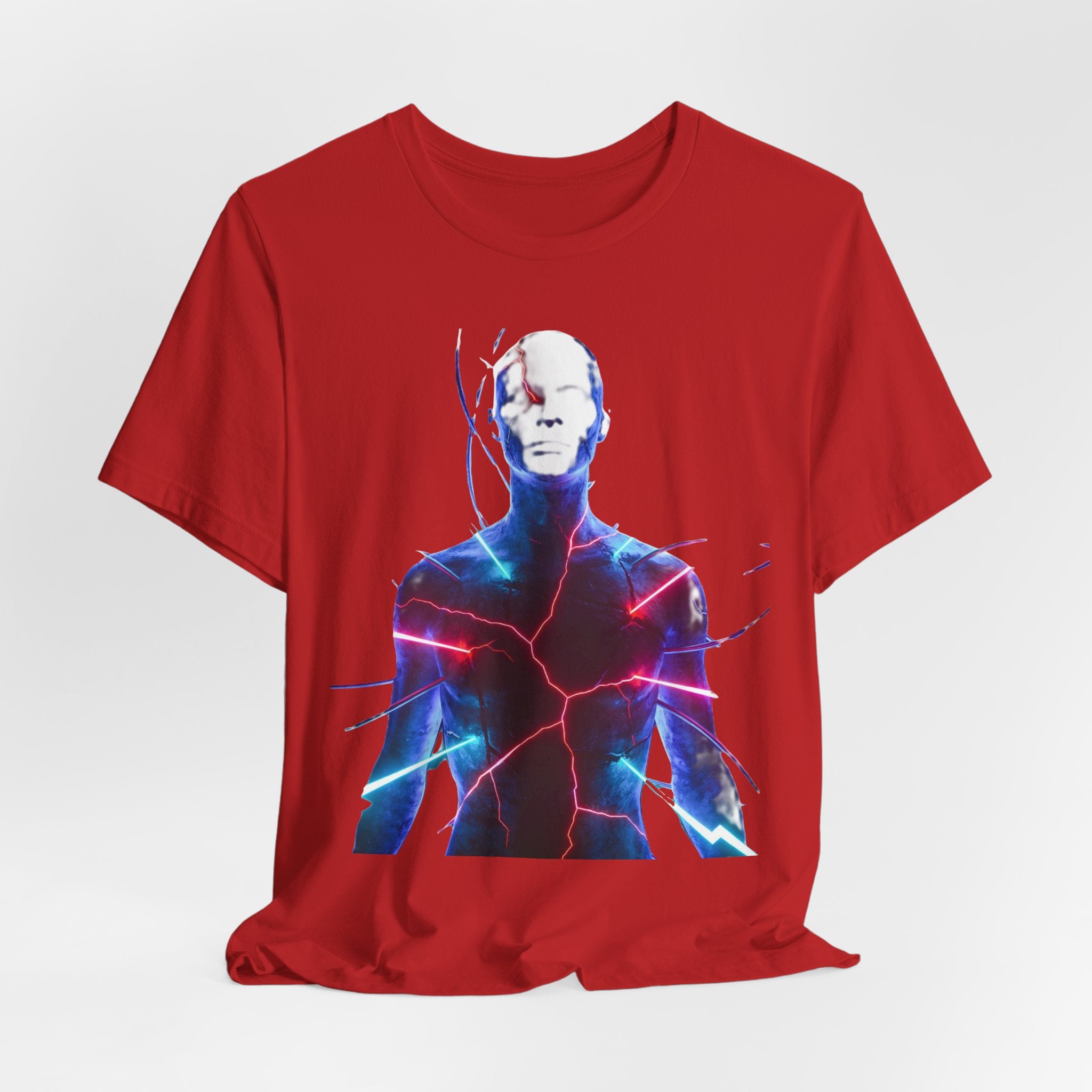 Electric Human Silhouette Tee — Neon Lightning Graphic T‑Shirt