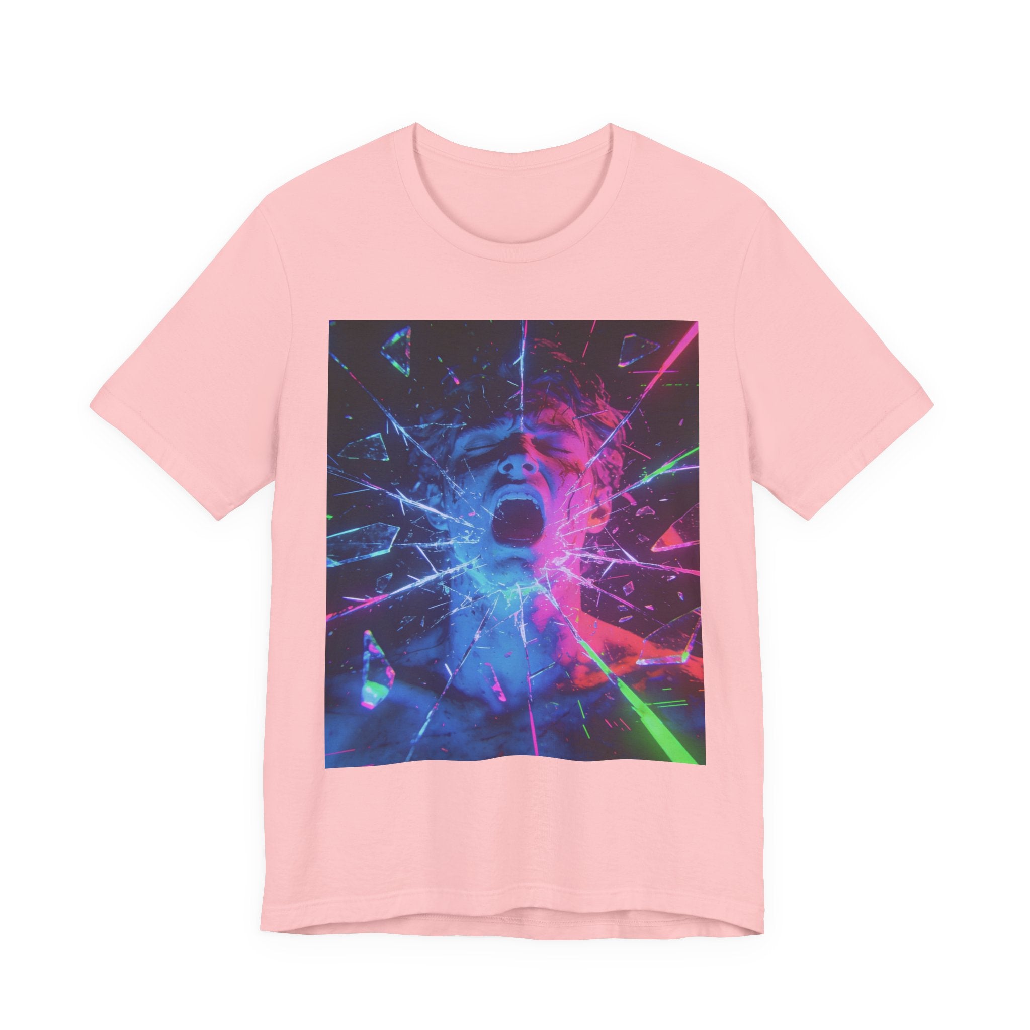 Psychedelic Shattered Portrait Tee – Neon Vaporwave Graphic T-Shirt