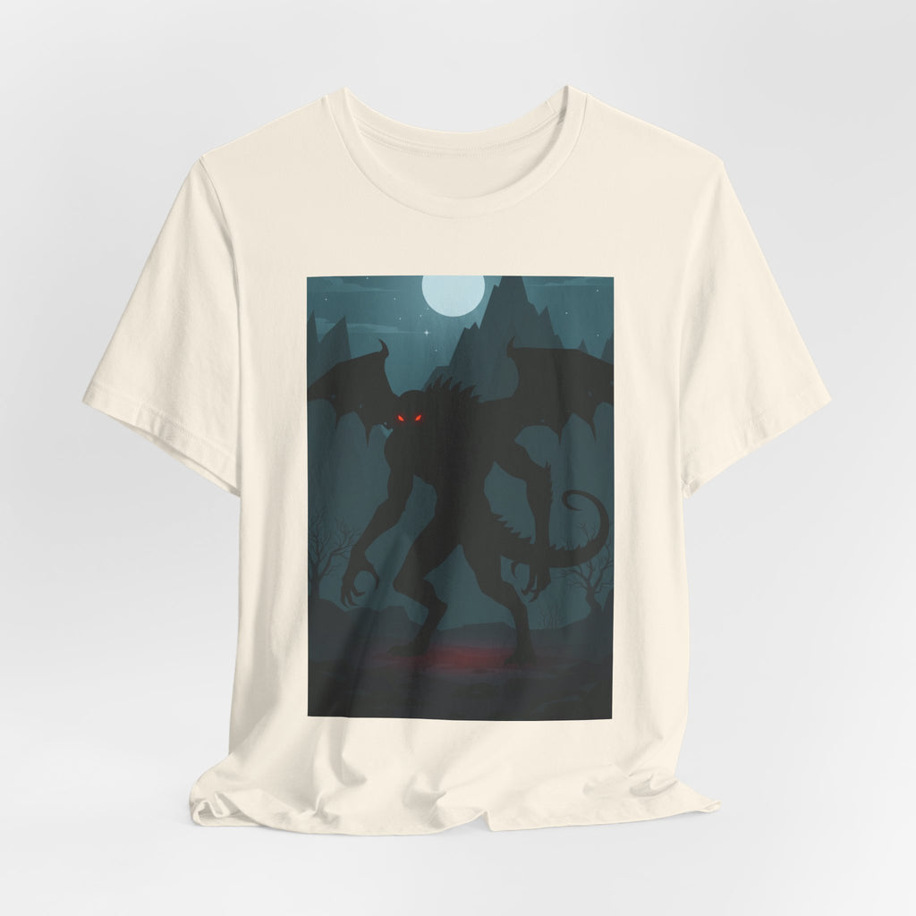 Cthulhu Nightscape T-Shirt — Lovecraftian Monster Tee with Glowing Red Eyes