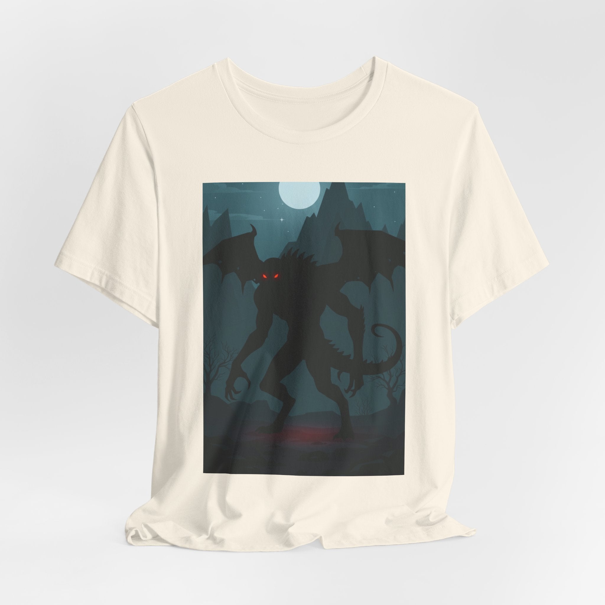 Cthulhu Nightscape T-Shirt — Lovecraftian Monster Tee with Glowing Red Eyes