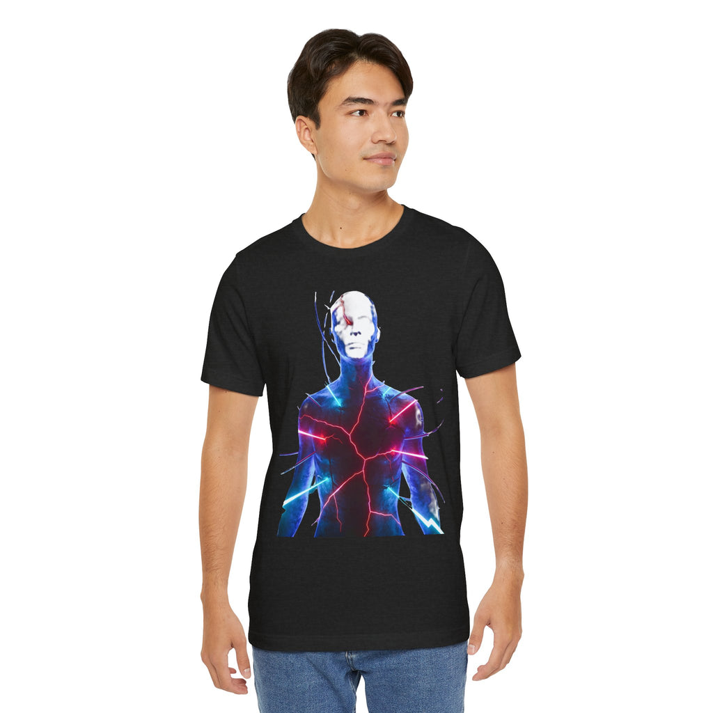 Electric Human Silhouette Tee — Neon Lightning Graphic T‑Shirt