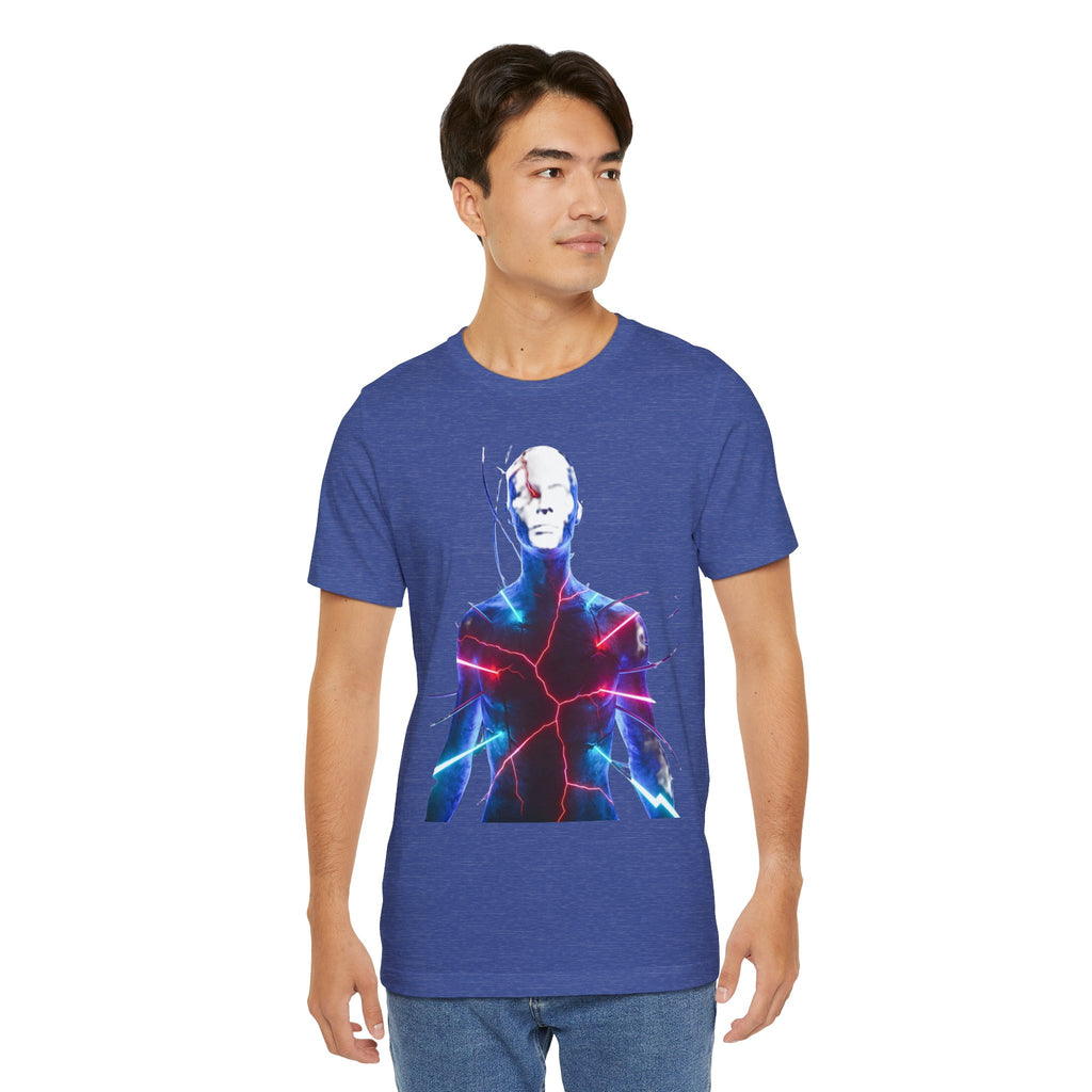 Electric Human Silhouette Tee — Neon Lightning Graphic T‑Shirt