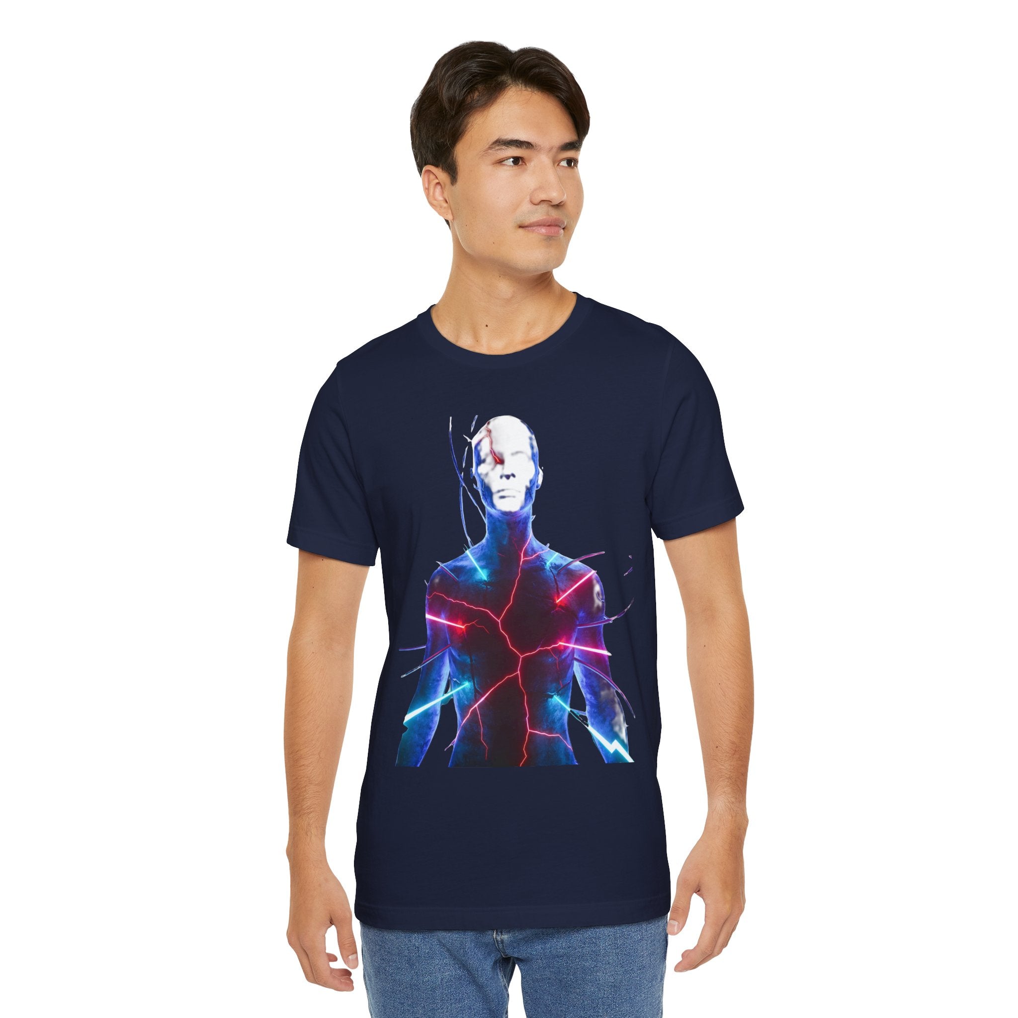 Electric Human Silhouette Tee — Neon Lightning Graphic T‑Shirt