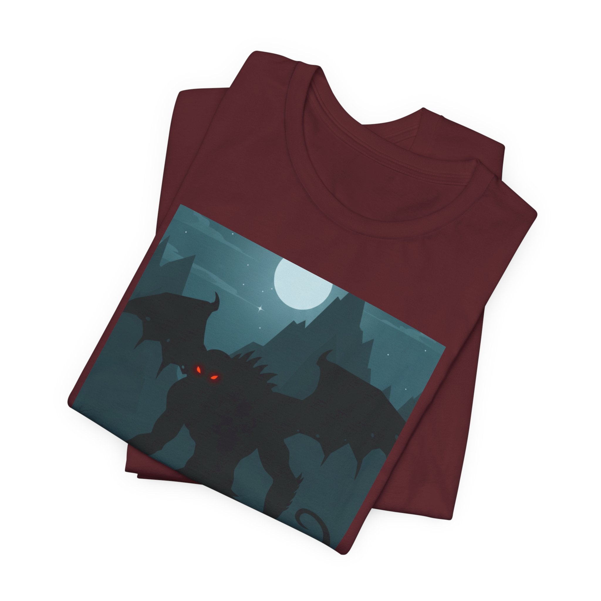 Cthulhu Nightscape T-Shirt — Lovecraftian Monster Tee with Glowing Red Eyes