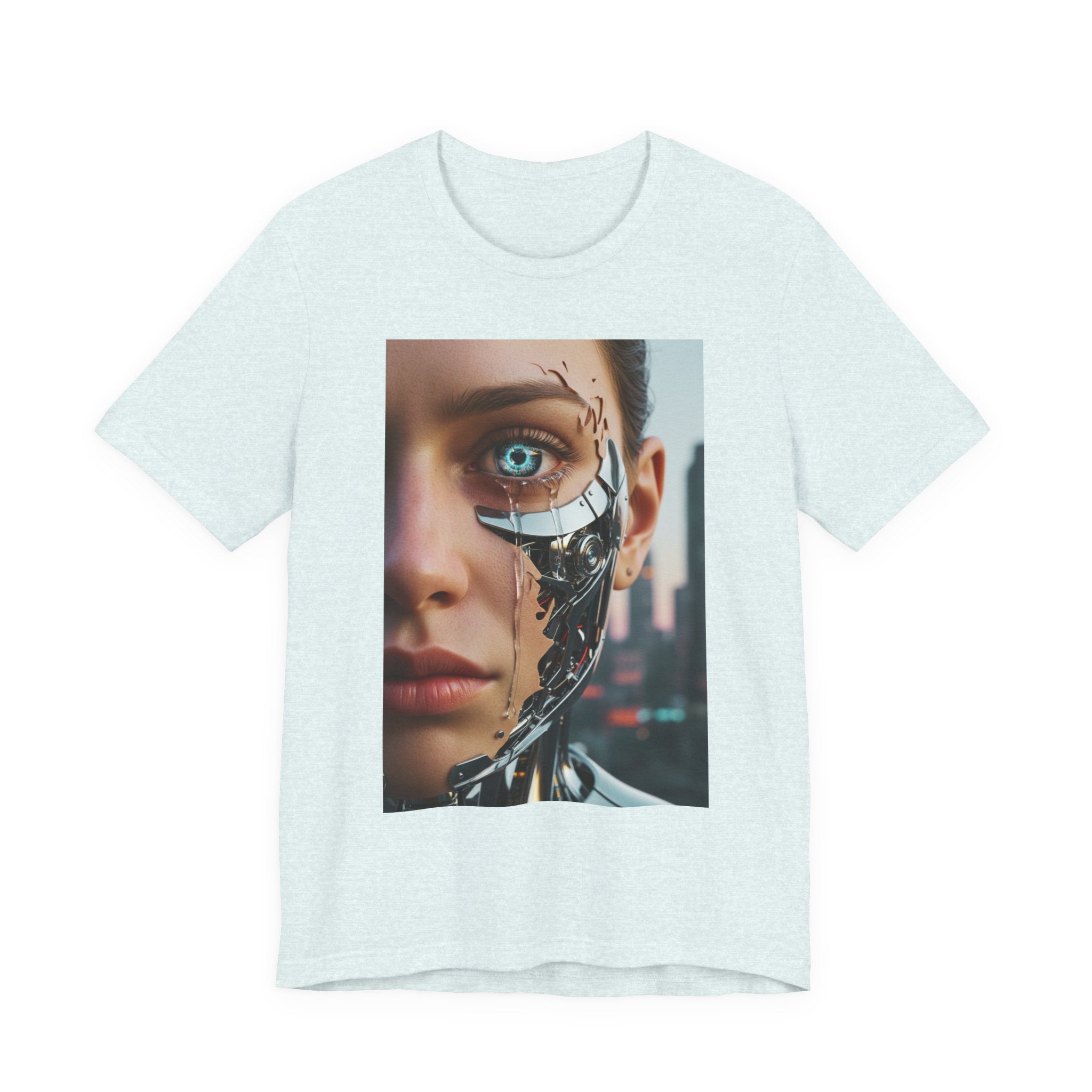 Cyborg Portrait T‑Shirt — Futuristic Android Face Graphic Tee