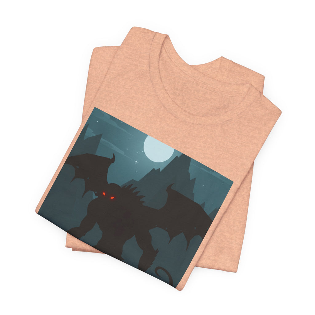 Cthulhu Nightscape T-Shirt — Lovecraftian Monster Tee with Glowing Red Eyes