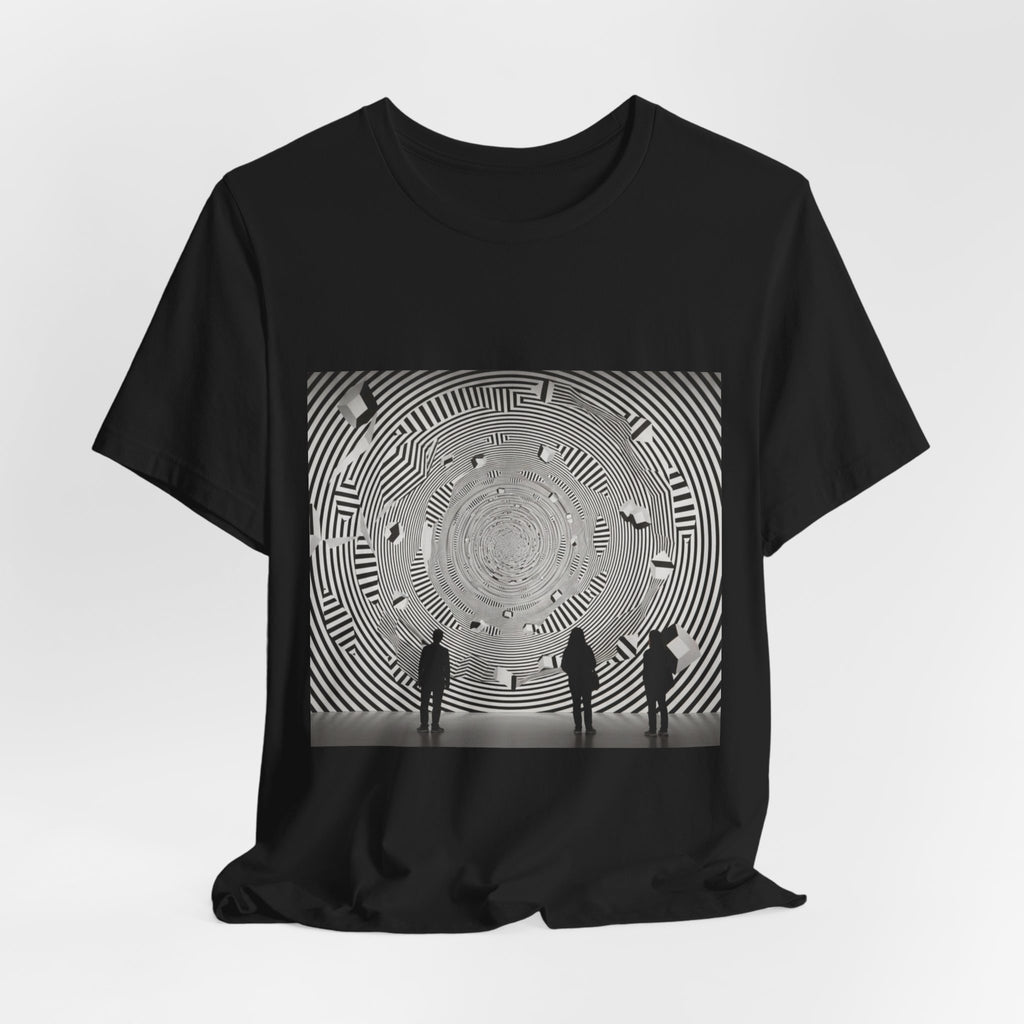 Optical Illusion Band Tee — Silhouette Crowd Spiral Concert Graphic T-Shirt