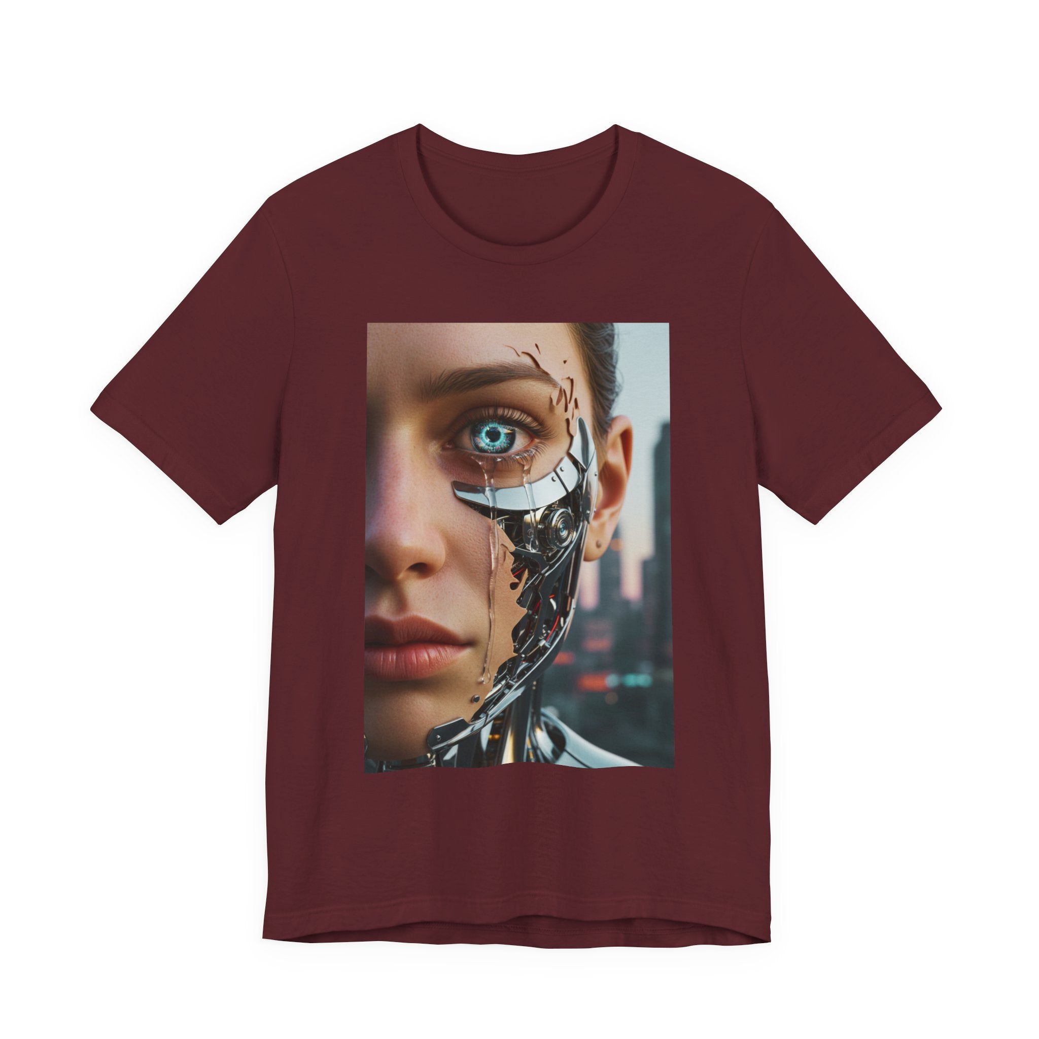 Cyborg Portrait T‑Shirt — Futuristic Android Face Graphic Tee